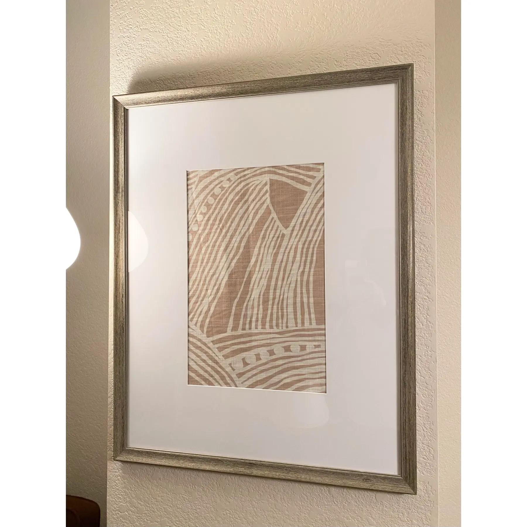 Abstrakte gerahmte Textilien in Blush und Elfenbein im Angebot 1