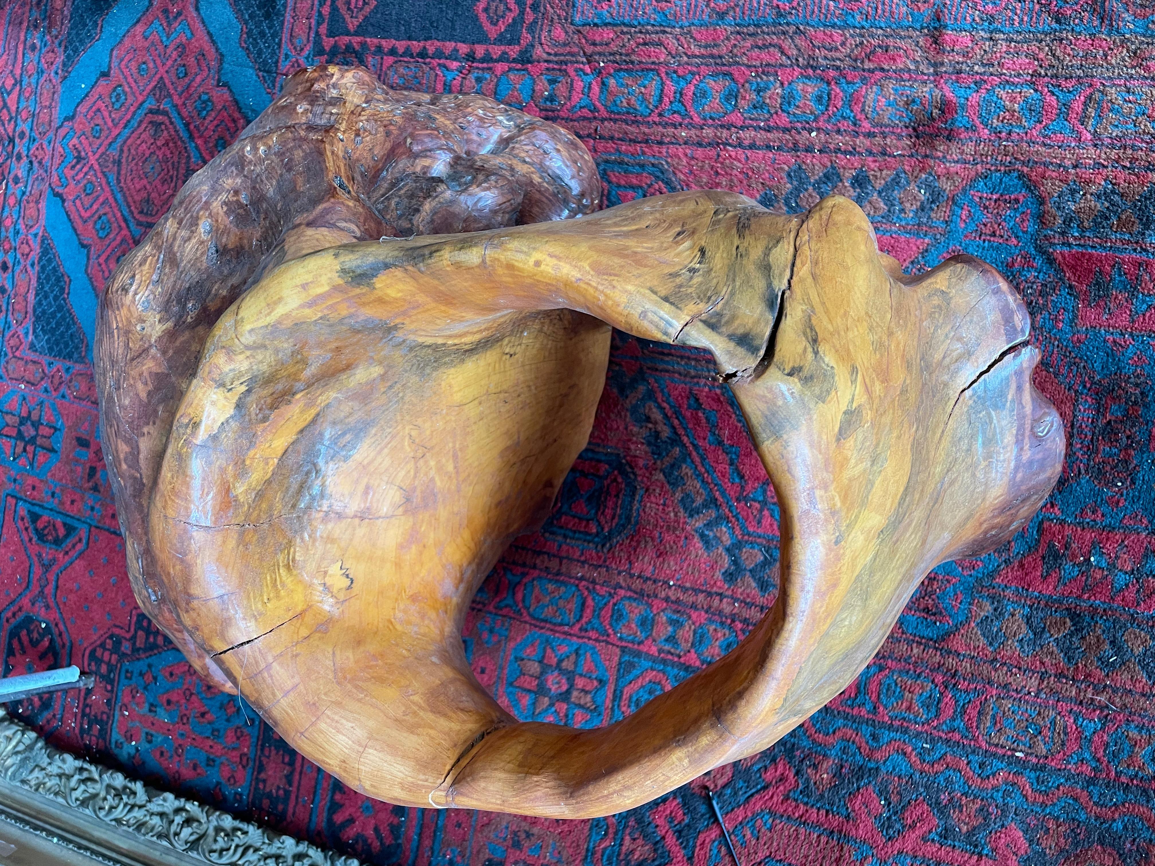 Scultura astratta a forma libera in legno di boro con portapiante moderno in legno di radice Adirondack in vendita 3