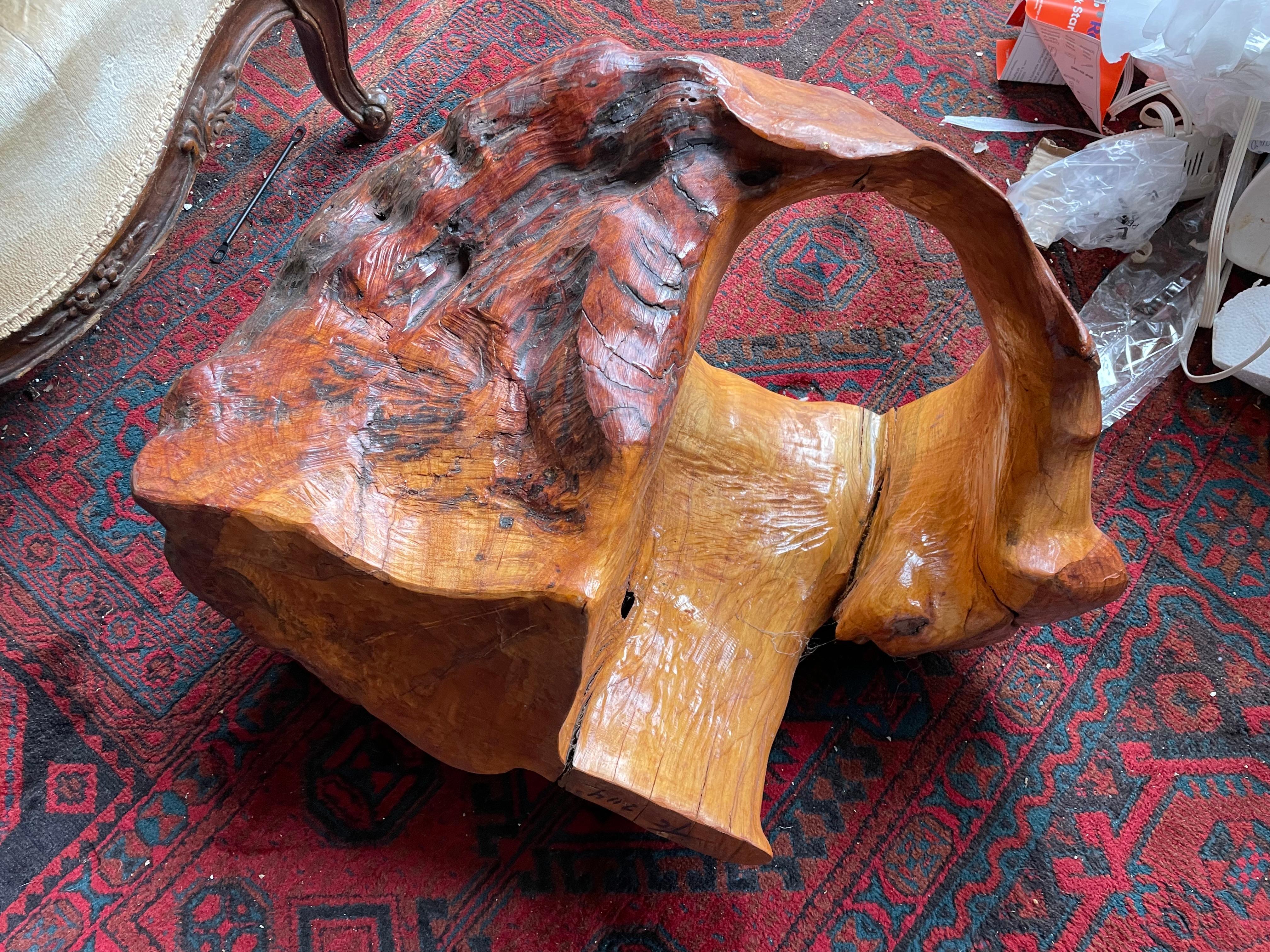 Scultura astratta a forma libera in legno di boro con portapiante moderno in legno di radice Adirondack in vendita 10
