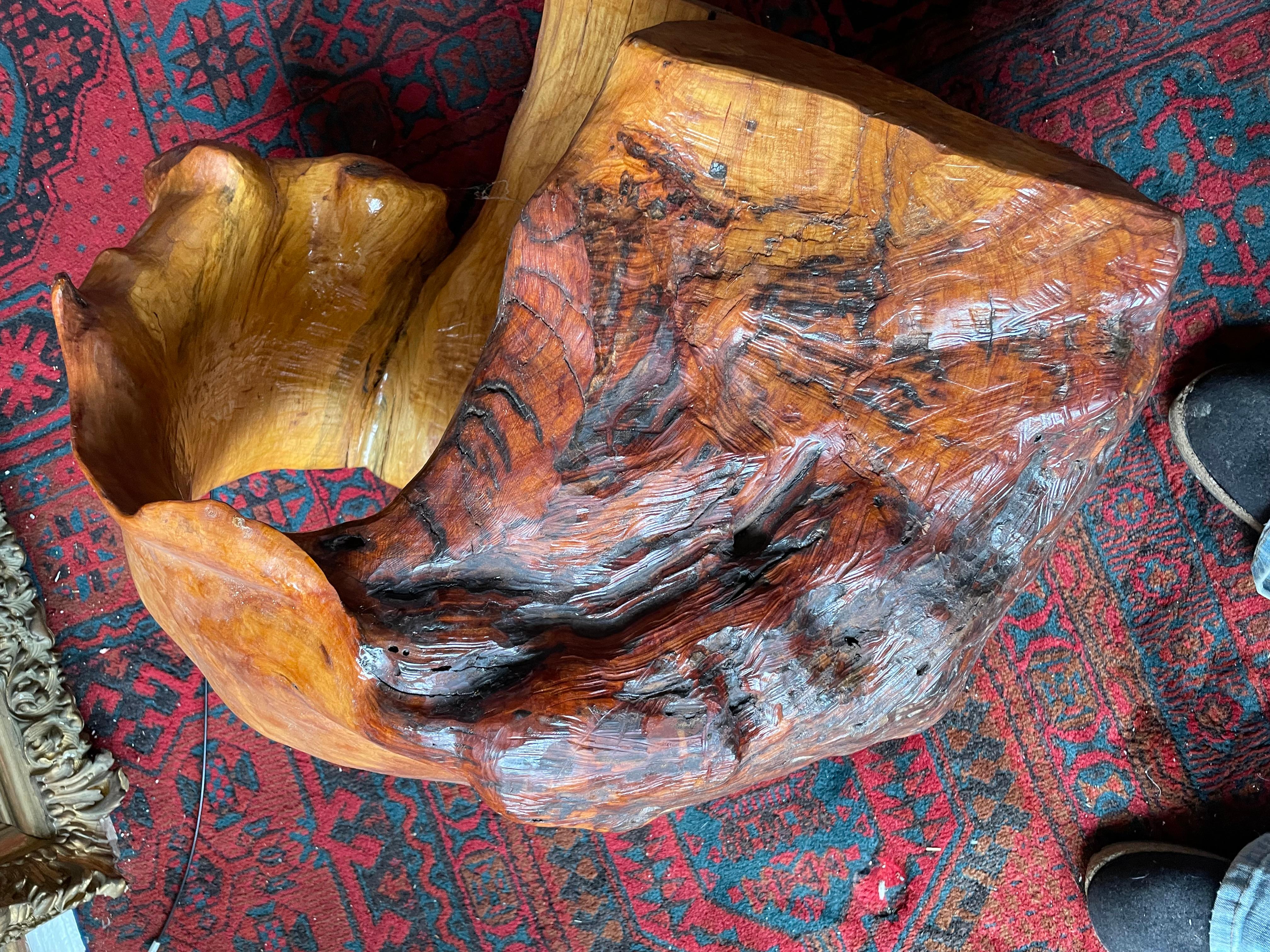 Scultura astratta a forma libera in legno di boro con portapiante moderno in legno di radice Adirondack In condizioni buone in vendita a Clifton Forge, VA