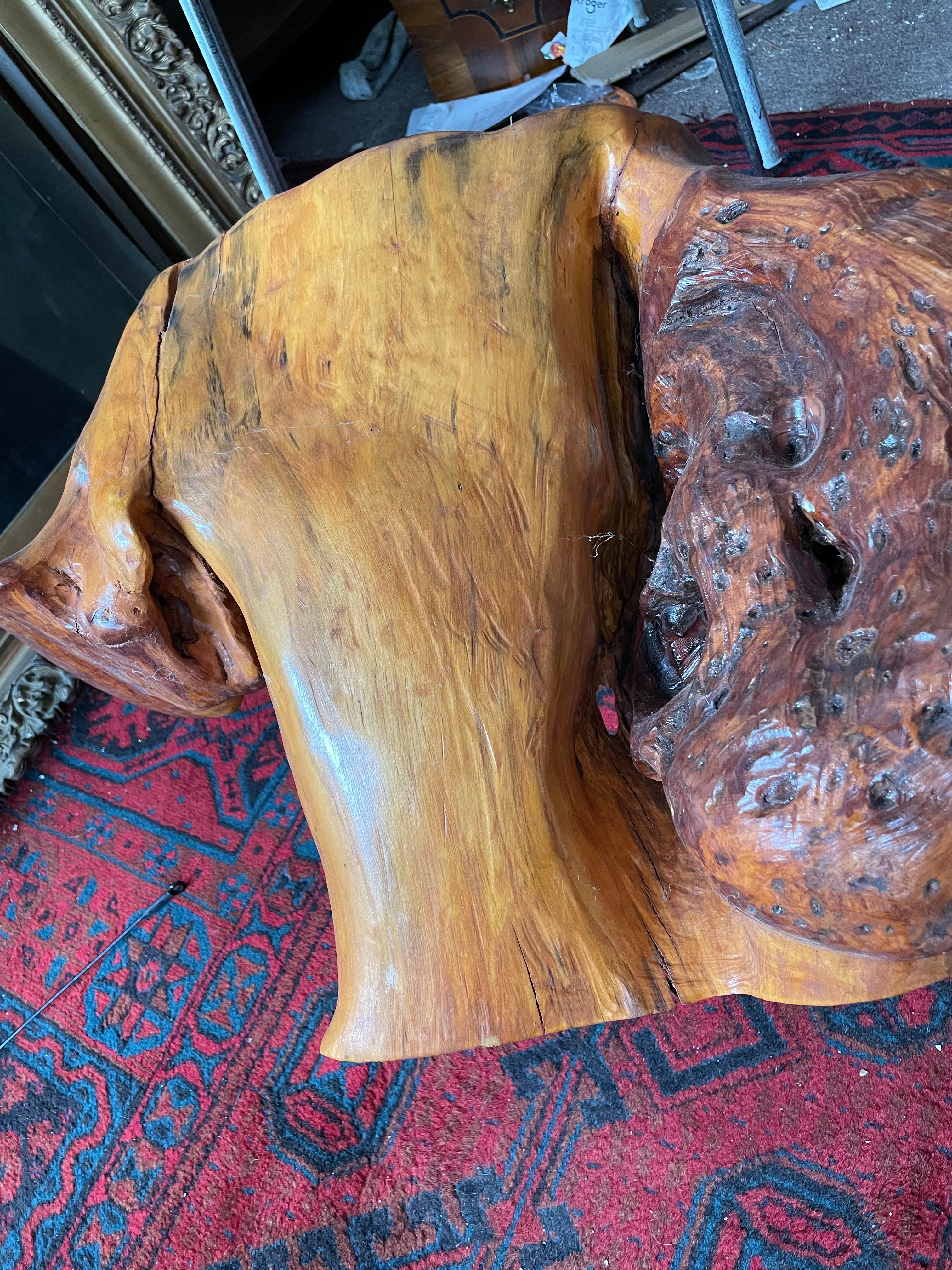 Scultura astratta a forma libera in legno di boro con portapiante moderno in legno di radice Adirondack in vendita 1