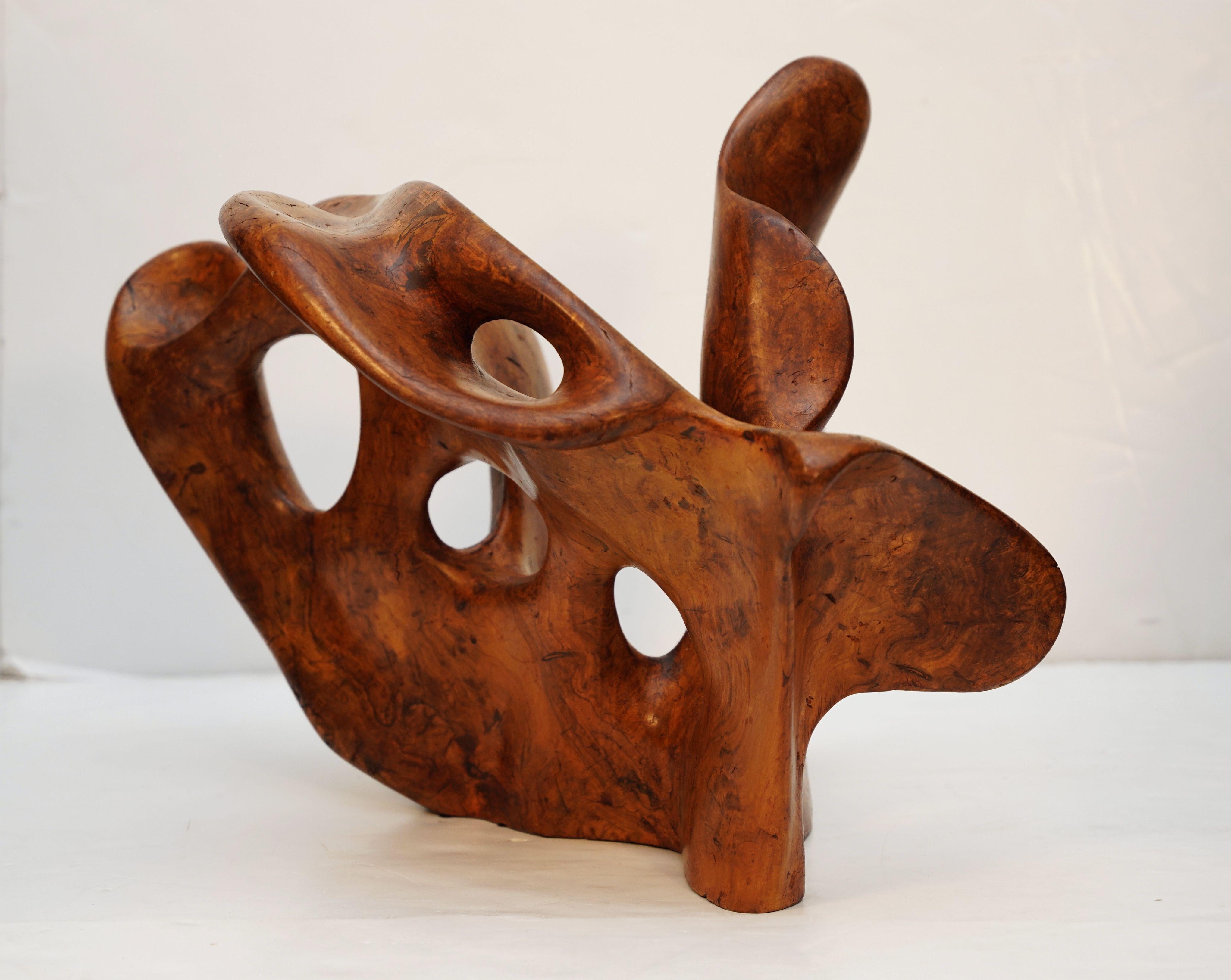 Abstract Free-Form Sculpture of Olive Wood from France For Sale 4