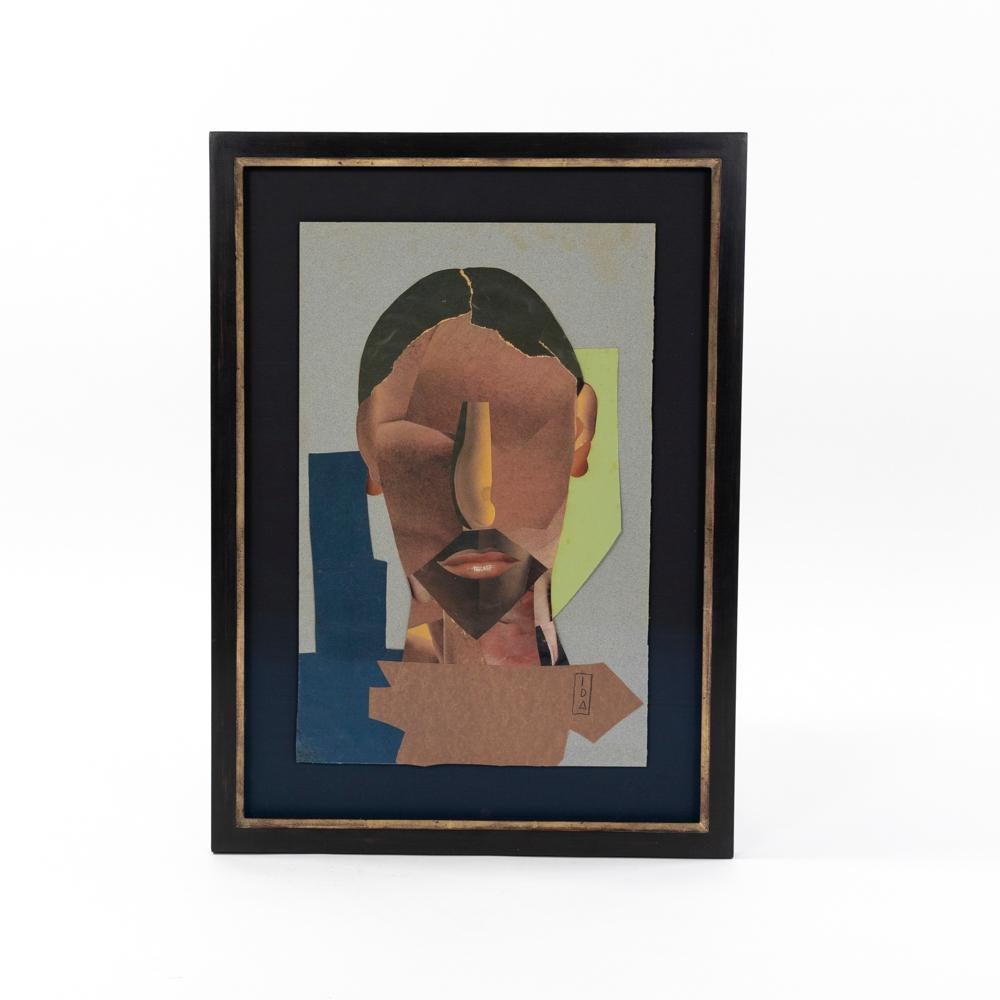 
IDA COLUCCI (1894-1982)
Abstract, cubist collage by Ida Colucci, signed by hand 
Freestanding on black cardboard, handmade frame with white gold overlay, anti-reflective glass.

Ida Colucci, a contemporary artist known for her mastery of the art of