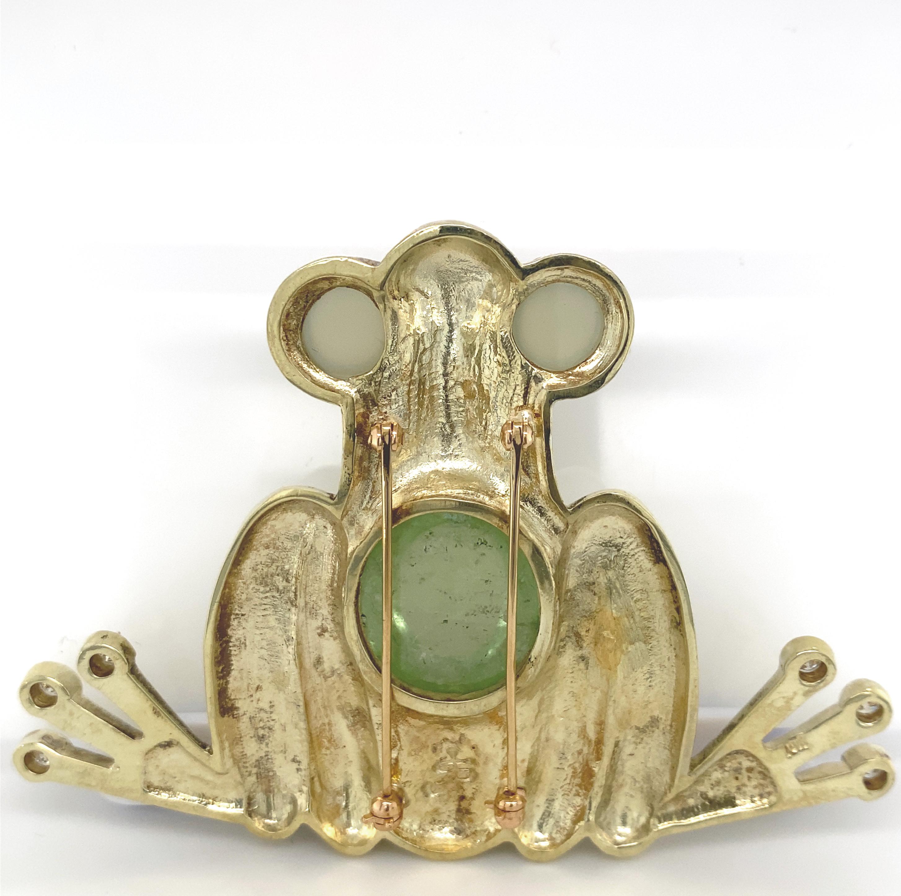 Abstract Frog Brooch with Diamonds, Moonstone & Tourmaline in 18 Karat Gold For Sale 6