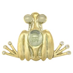 Abstract Frog Brooch with Diamonds, Moonstone & Tourmaline in 18 Karat Gold