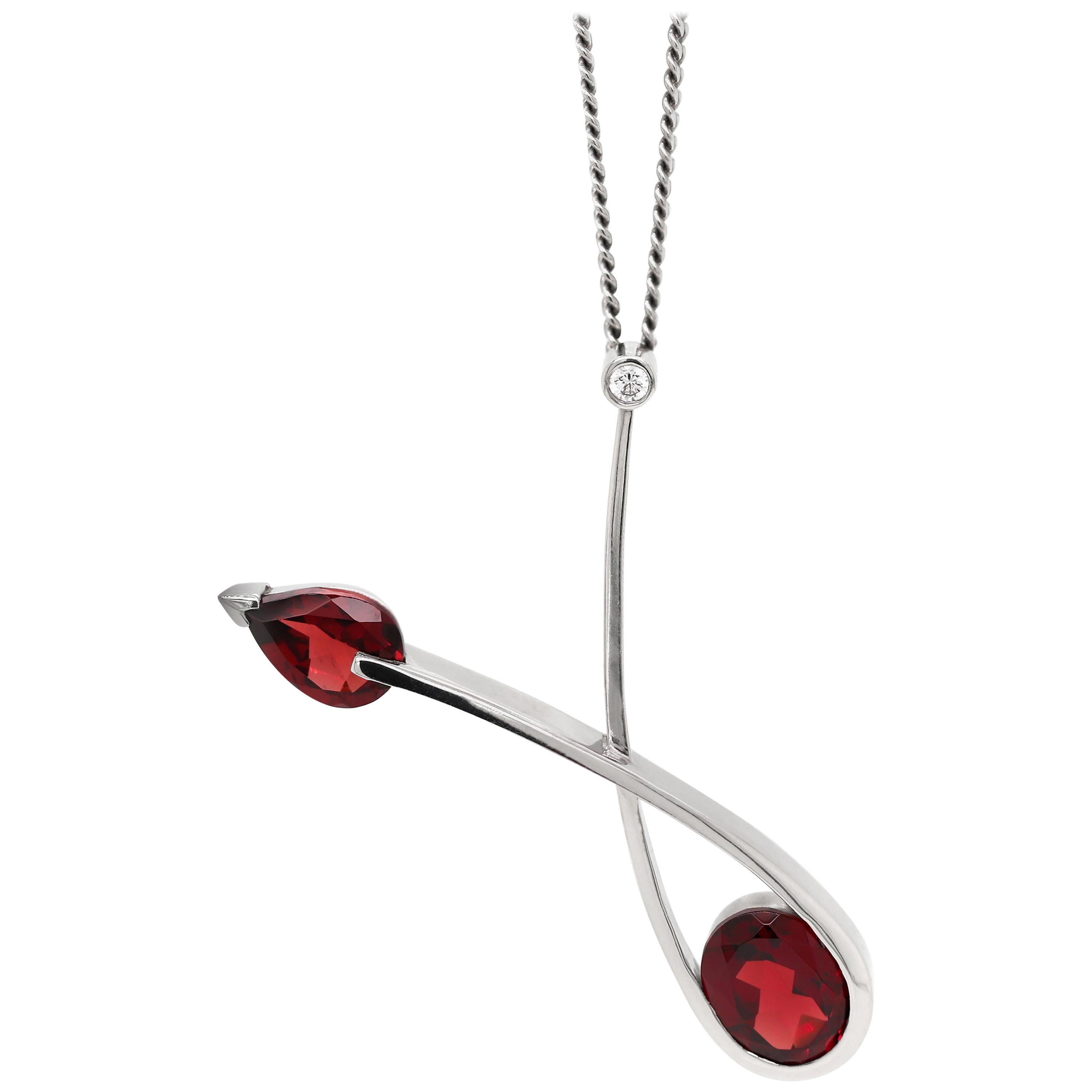 Abstract Garnet and Diamond Platinum Pendant and Chain For Sale