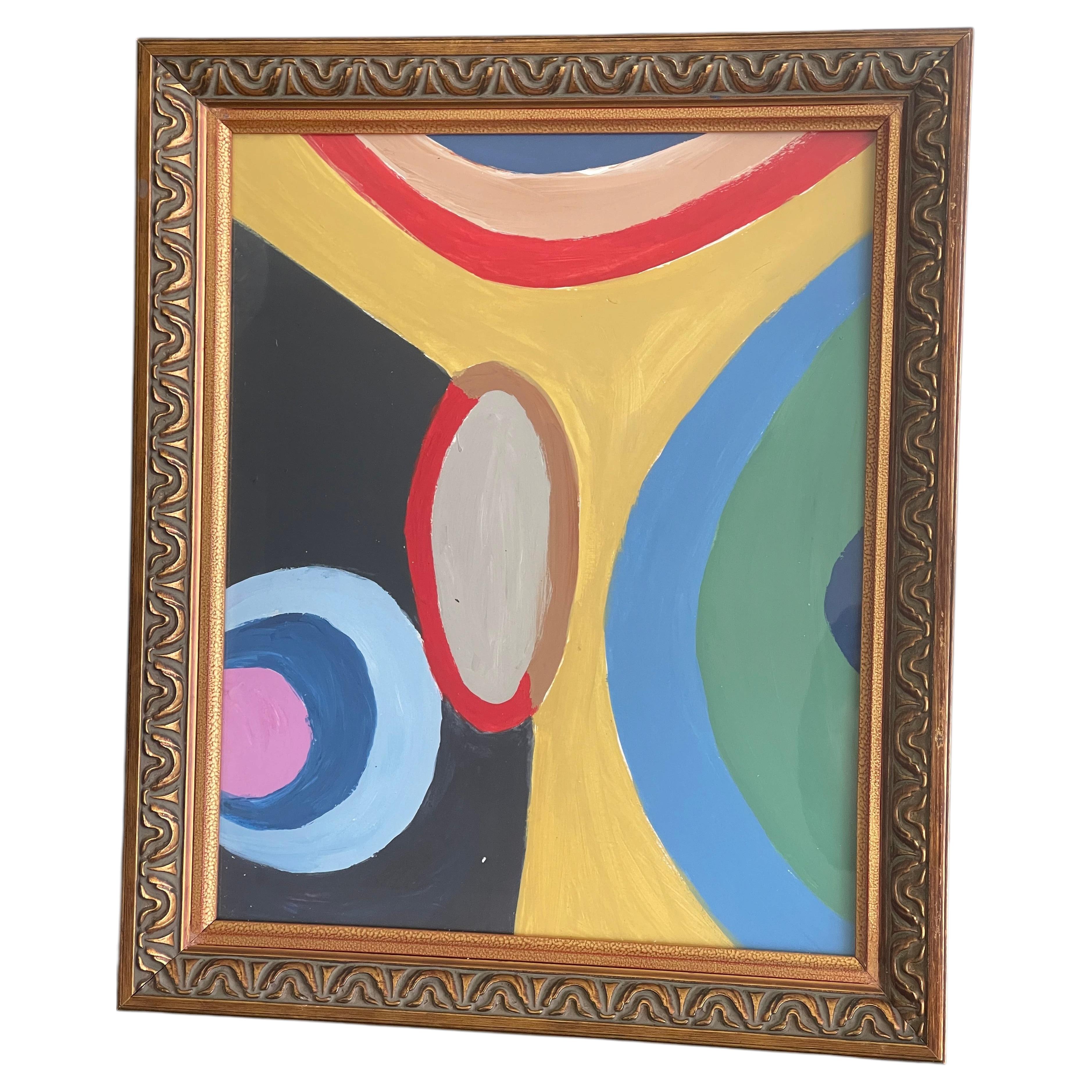Peinture géométrique abstraite à l'acrylique sur panneau en vente
