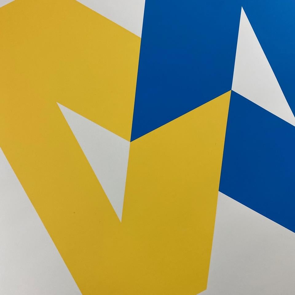 Dutch Abstract Geometric Blue and Yellow 70s Limited Edition Silkscreen Print For Sale