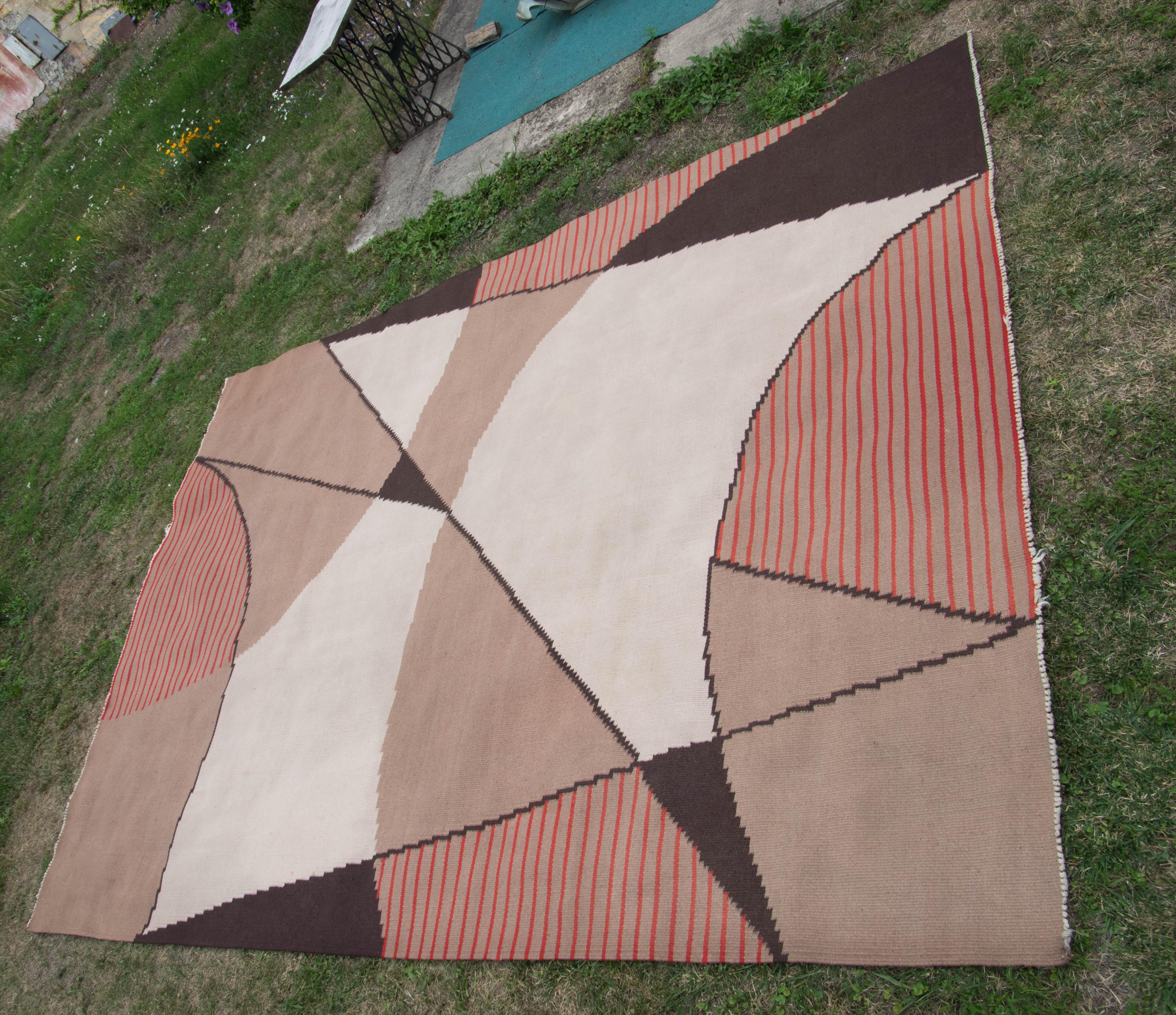 Mid-Century Modern Abstract Geometric Carpet, Czechoslovakia, 1940s For Sale