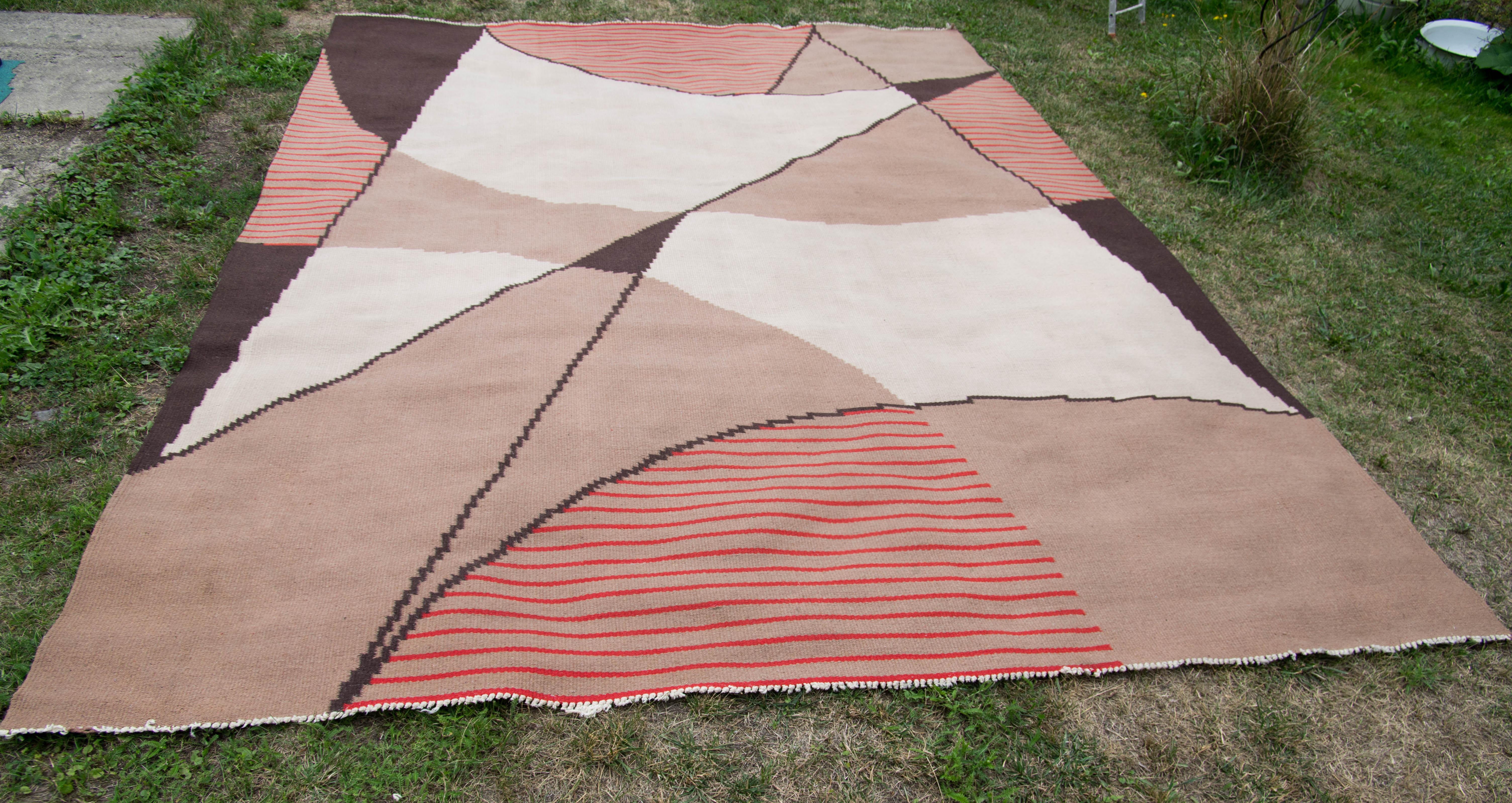Wool Abstract Geometric Carpet, Czechoslovakia, 1940s For Sale