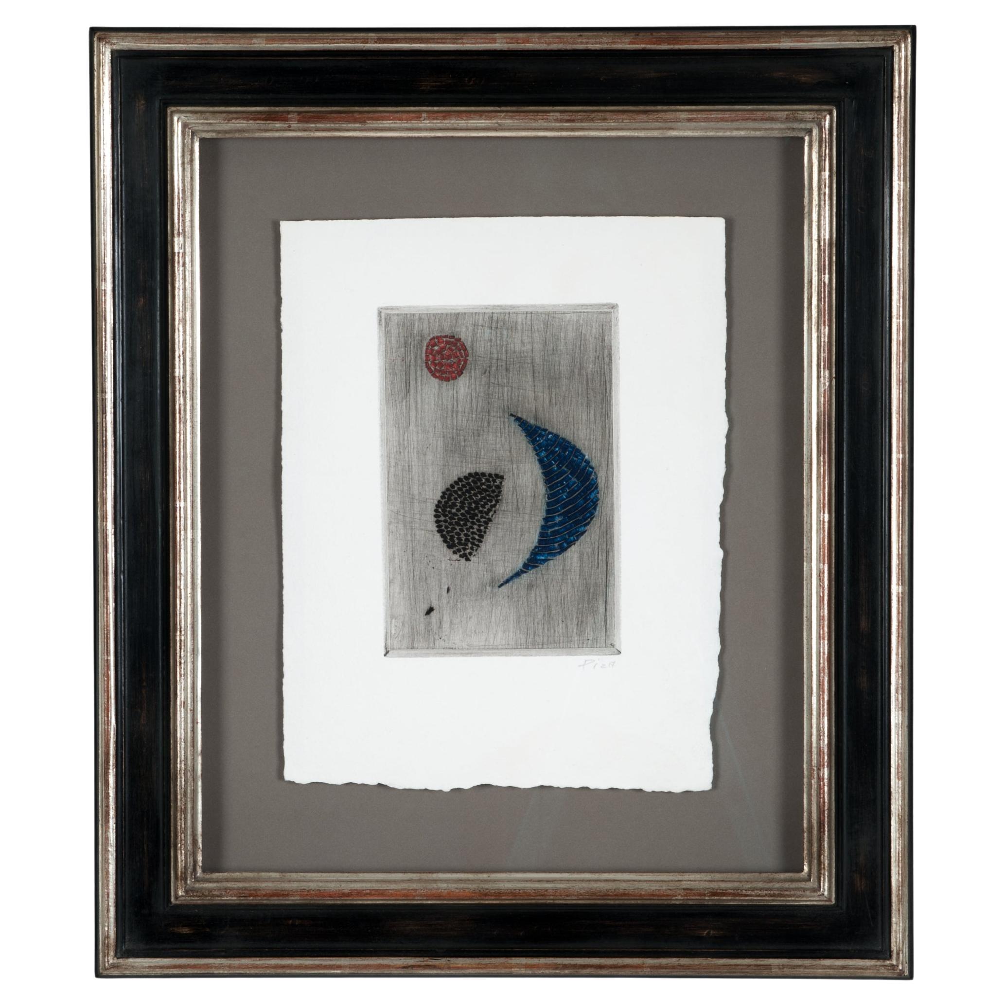 Grafica geometrica astratta con inchiostro blu, rosso e nero su carta di A. Luiz Piza