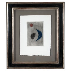Grafica geometrica astratta con inchiostro blu, rosso e nero su carta di A. Luiz Piza