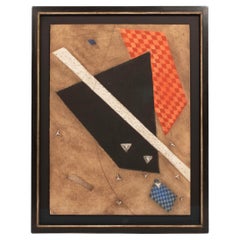 Abstract Geometric Graphic in Brown, Red and Black Ink on Paper by A. Luiz Piza