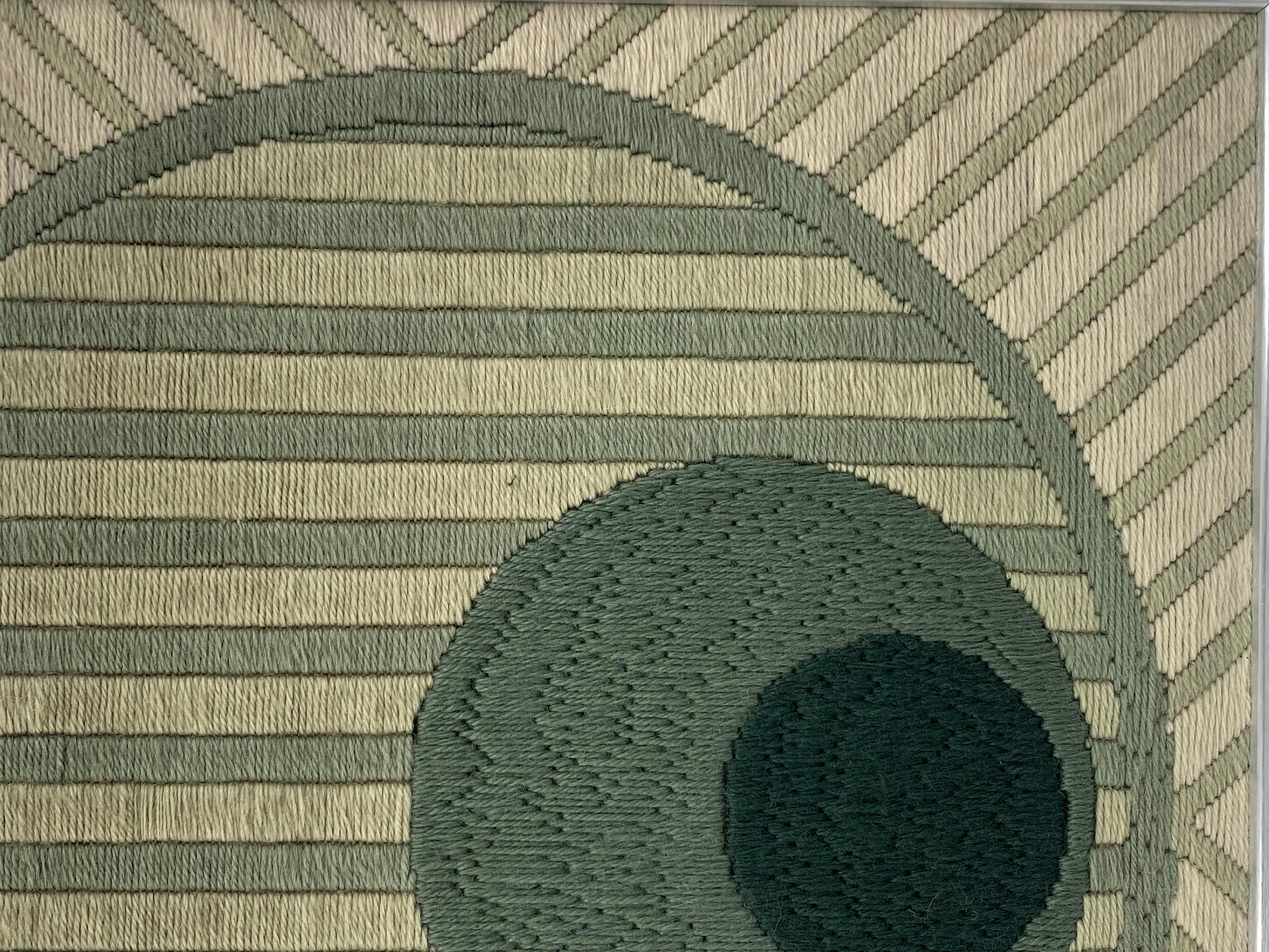 Abstrakter geometrischer grün gerahmter Wandteppich, Janine Gord, Frankreich 1979 im Angebot 2