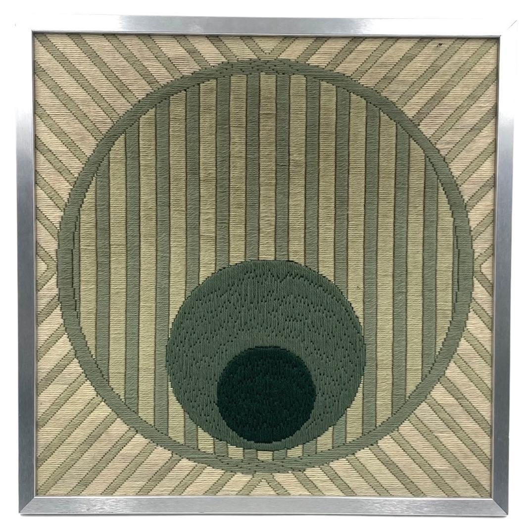 Abstract geometric green framed tapestry, Janine Gord, France 1979 For Sale