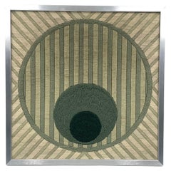 Abstract geometric green framed tapestry, Janine Gord, France 1979
