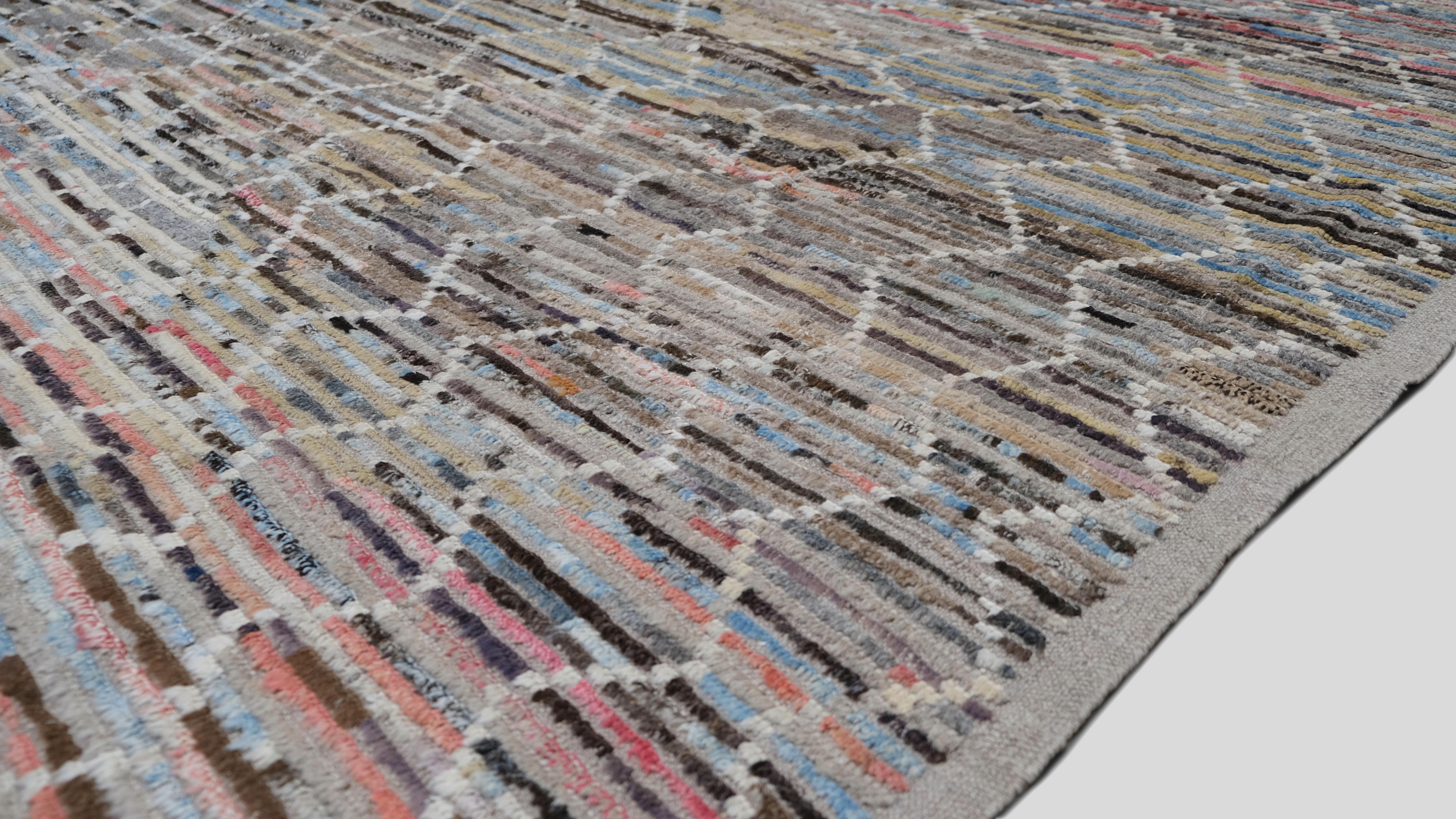 Afghan Tapis en laine multicolore abstrait à motif nid d'abeille 11'x13'9'' en vente