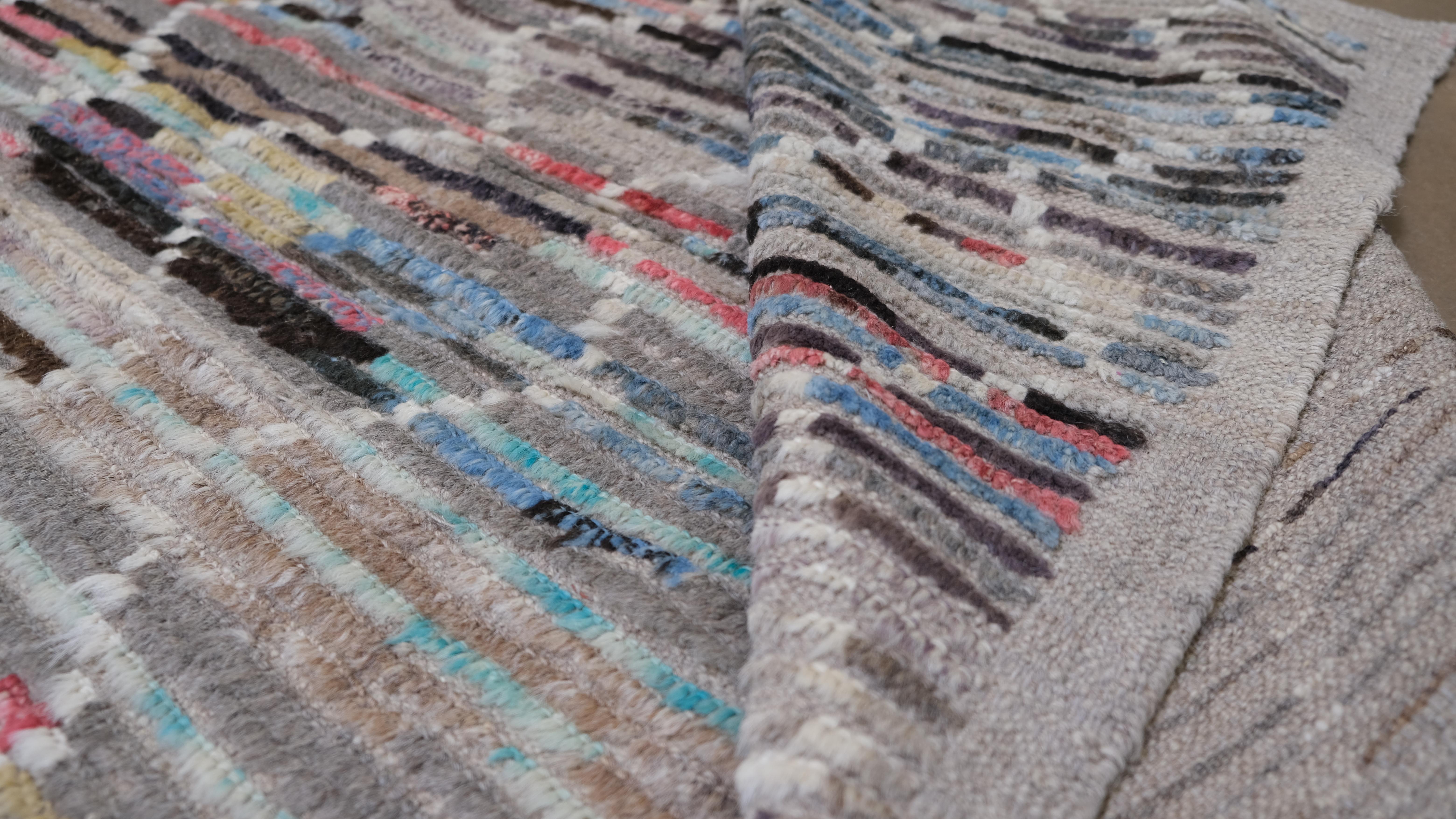 Noué à la main Tapis en laine multicolore abstrait à motif nid d'abeille 11'x13'9'' en vente
