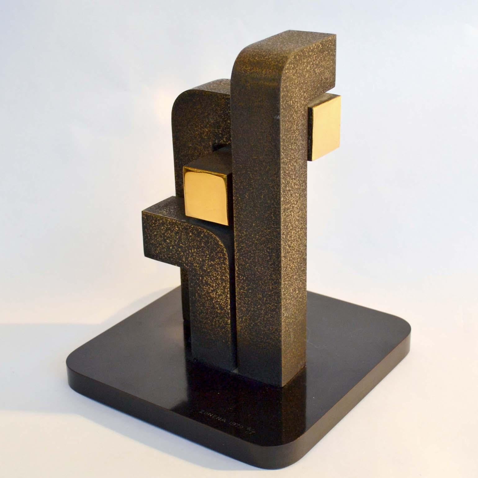 European Abstract Geometric Minimalist Bronze Sculpture by Zonena 1979 in Limited Edition