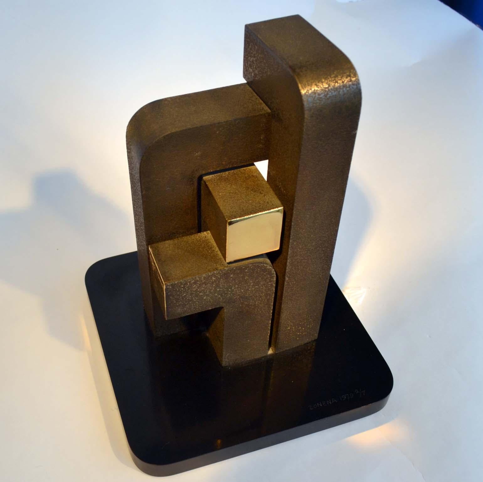 Cast Abstract Geometric Minimalist Bronze Sculpture by Zonena 1979 in Limited Edition
