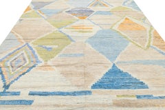 Abstract Geometric Moroccan Style Hand-Knotted Wool Rug – Pastel & Earth Tones