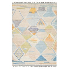 Abstract Geometric Moroccan Style Hand-Knotted Wool Rug – Pastel & Earth Tones