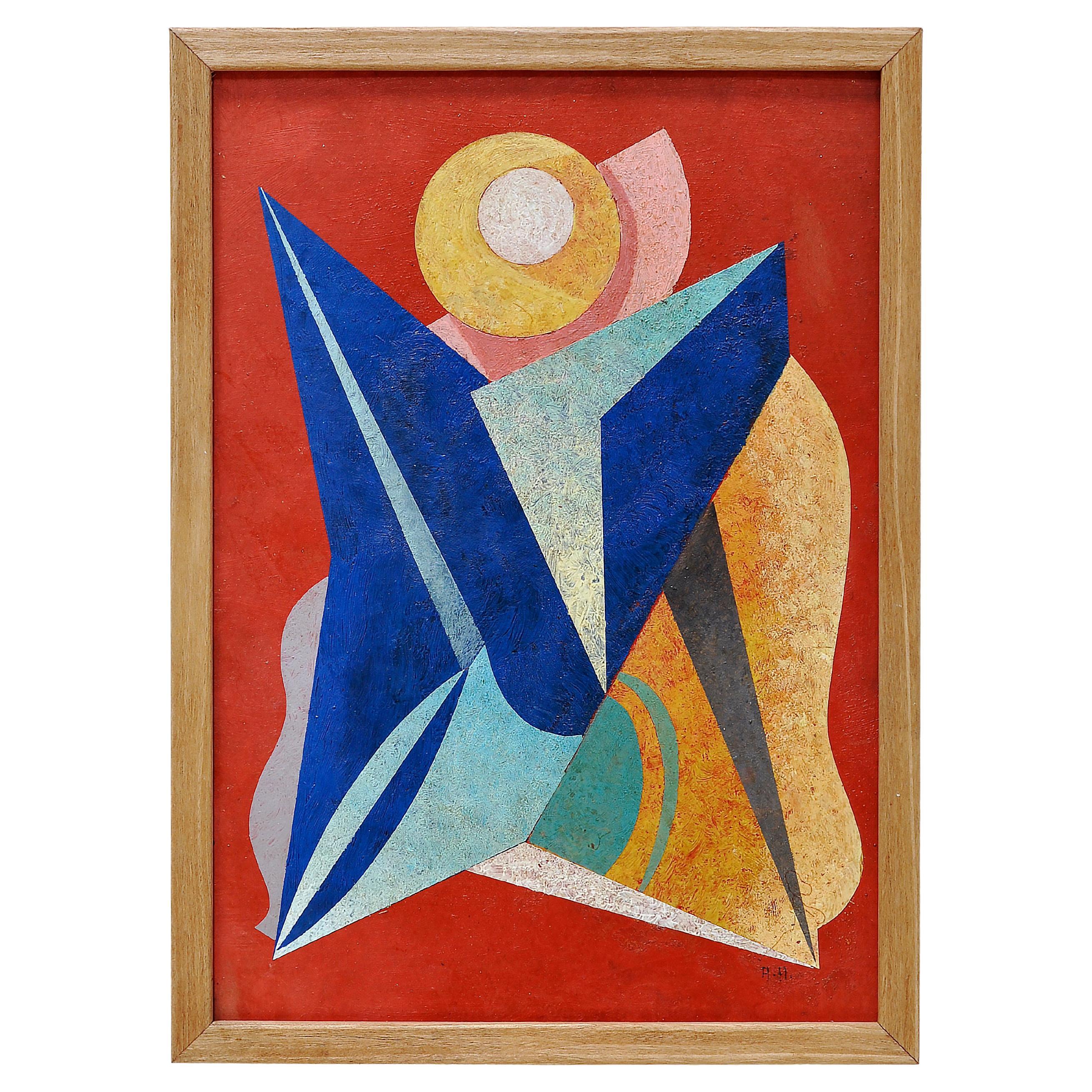 Peinture géométrique abstraite, Artiste Unknown, années 1950