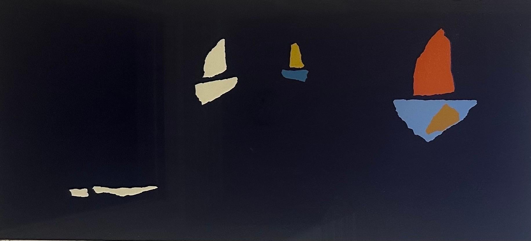 Abstrakte geometrische Serigraphie von Segelbooten am Horizont von Robert Sargent (amerikanisch) im Angebot