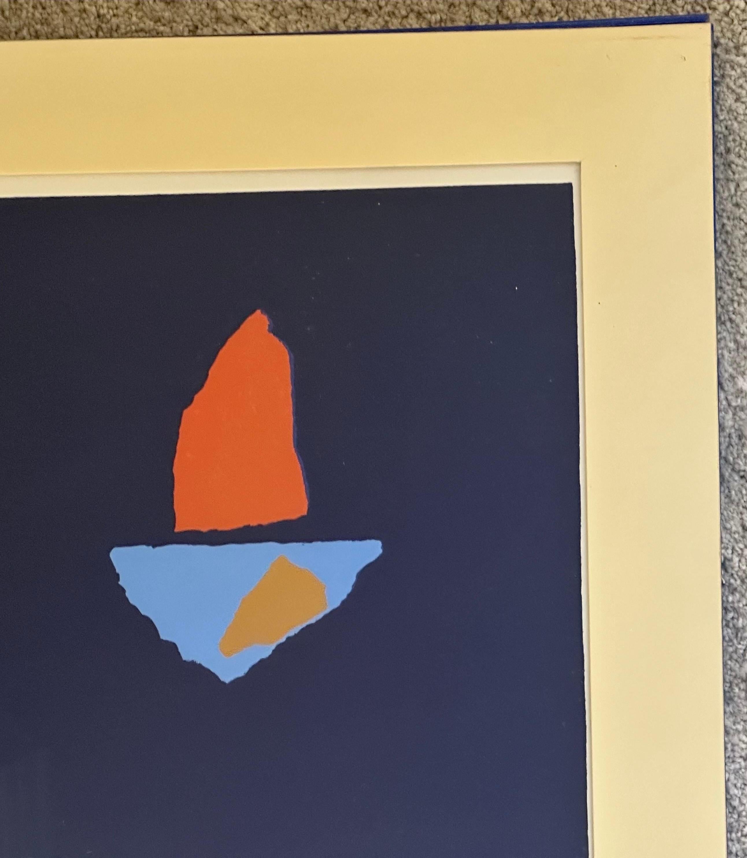Abstract Geometric Serigraph of Sailboats on the Horizon by Robert Sargent In Good Condition For Sale In San Diego, CA