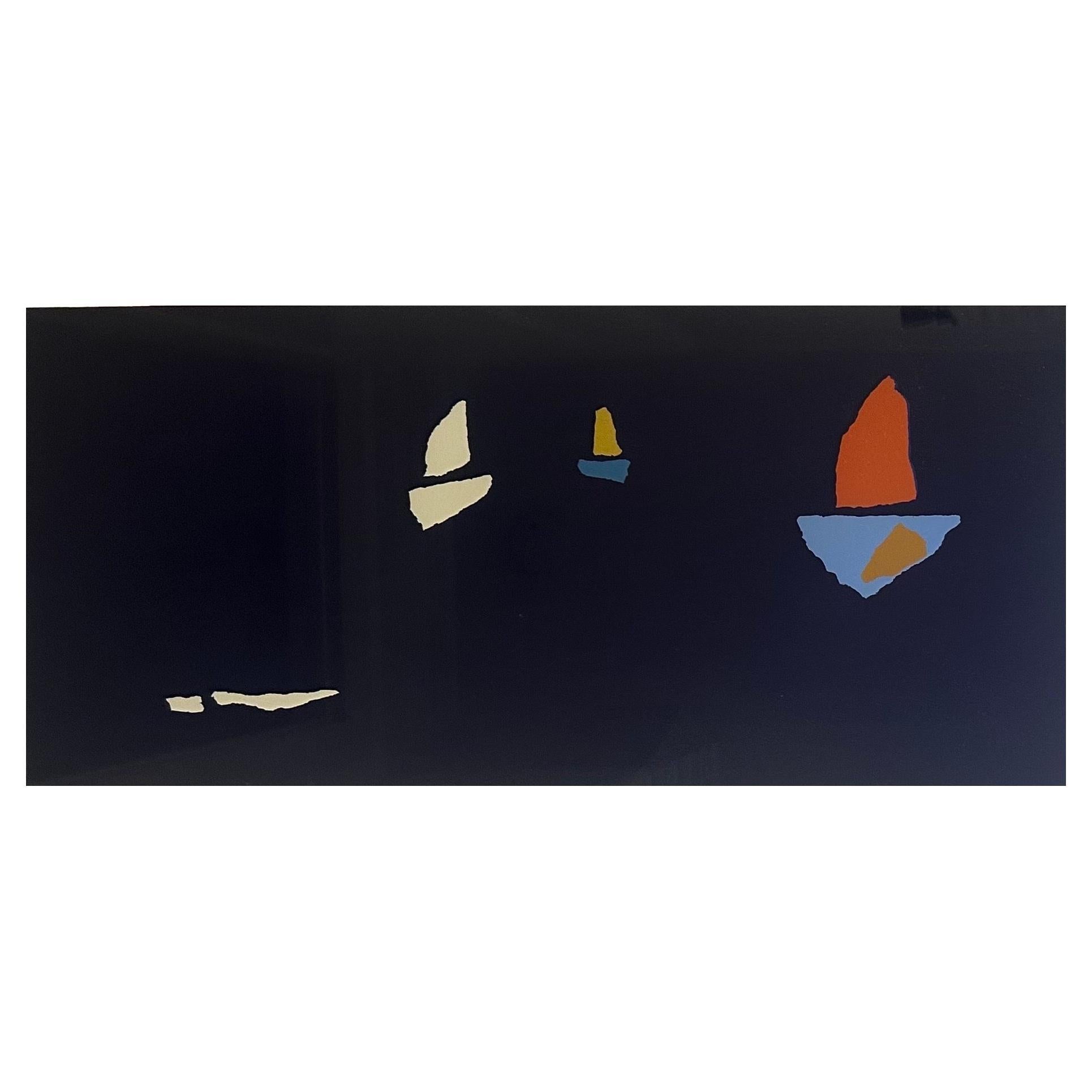 Abstrakte geometrische Serigraphie von Segelbooten am Horizont von Robert Sargent im Angebot