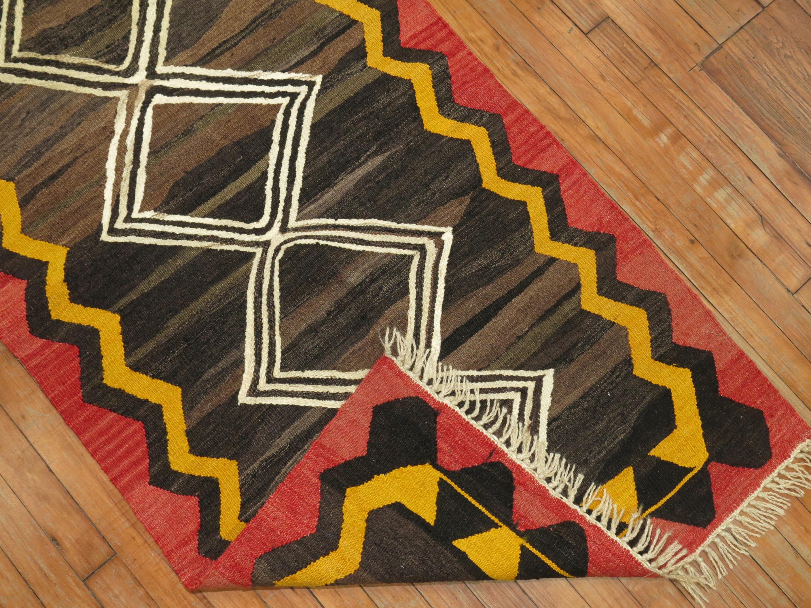 Hand-Knotted Abstract Geometric Asian Kilim Runner