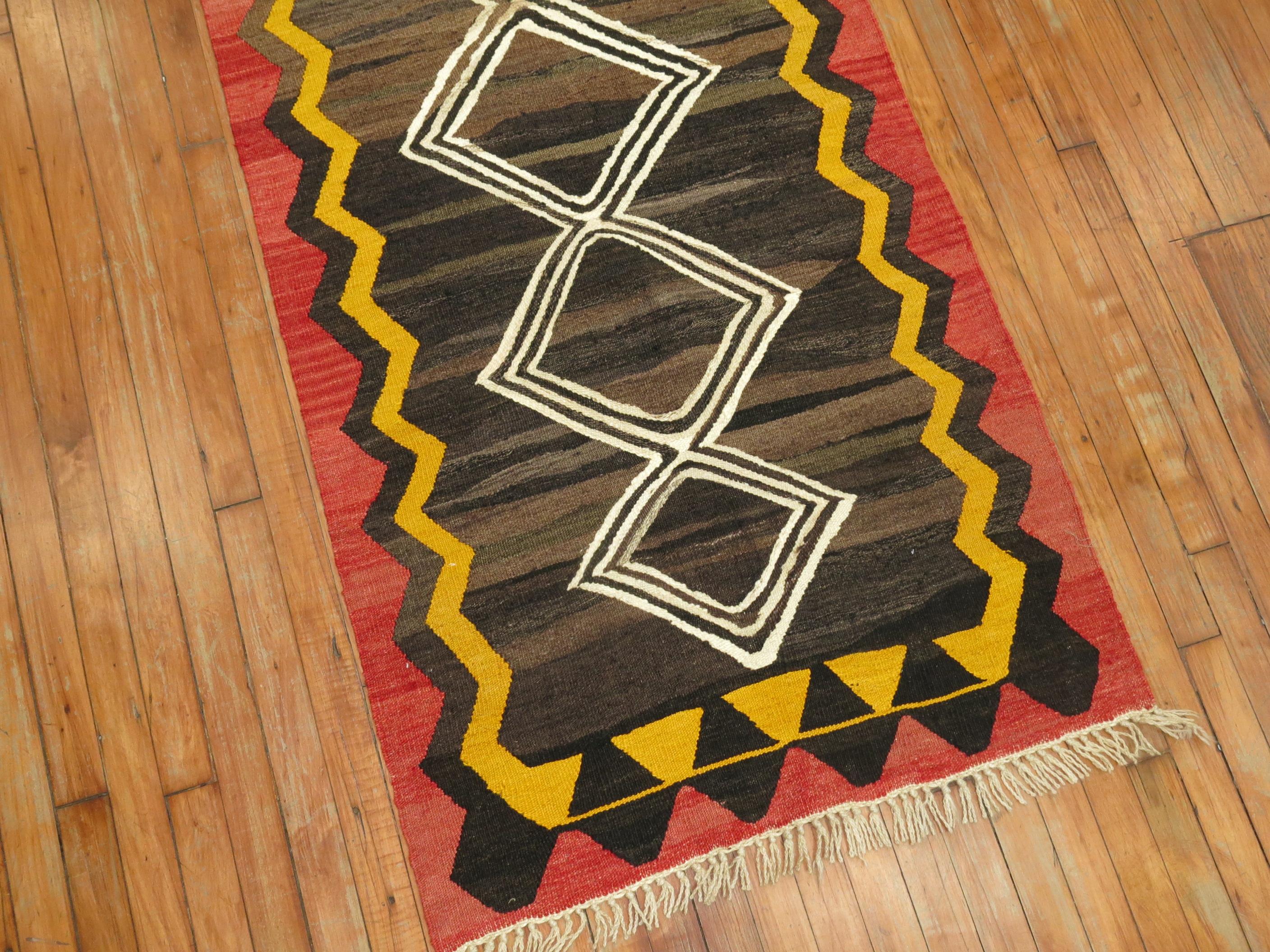 Abstract Geometric Asian Kilim Runner In Excellent Condition In New York, NY