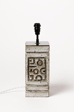 Abstract Geometric White and Grey Ceramic Table Lamp by Huguette Bessone 1950