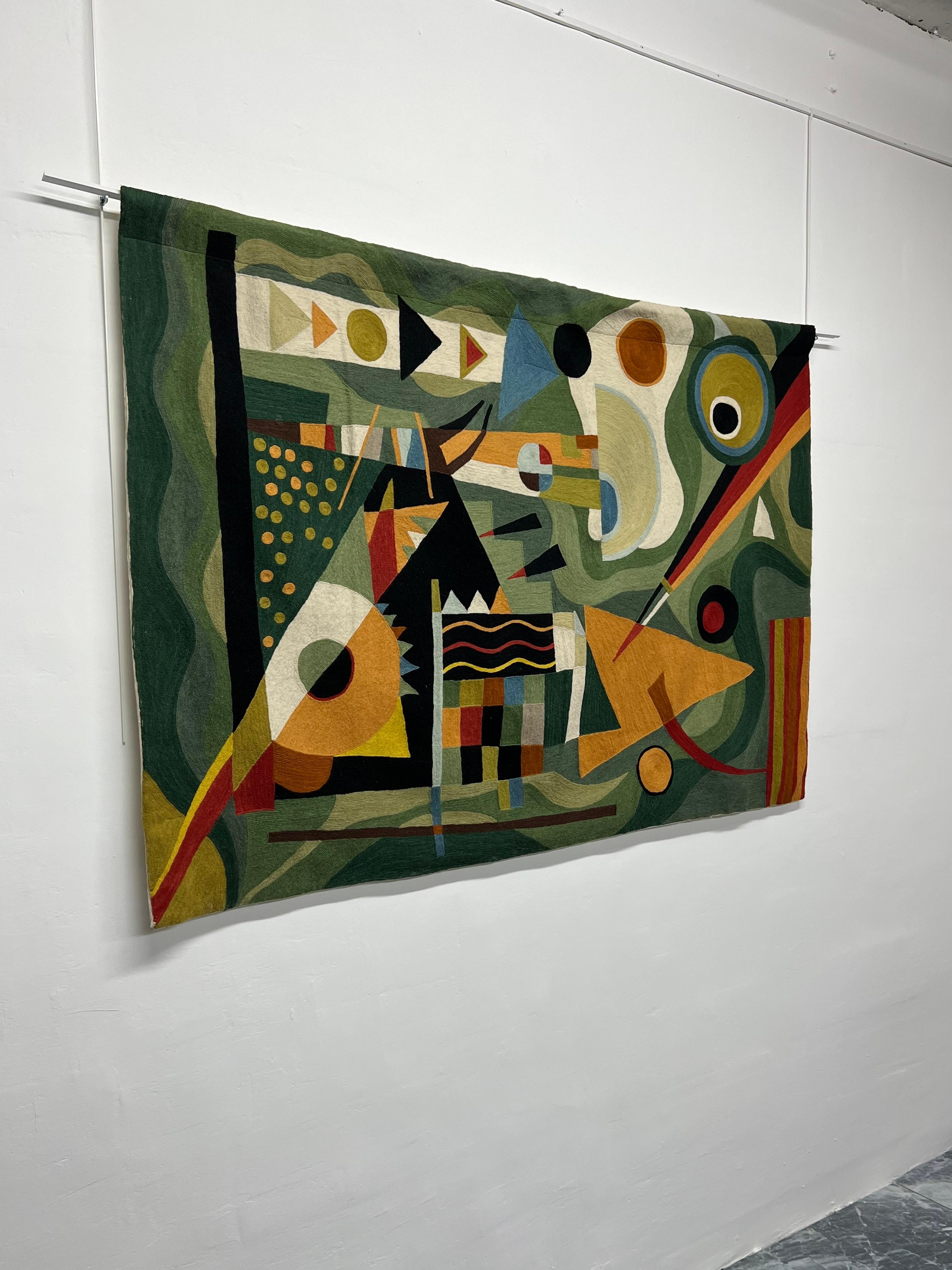 Modern Abstract Geometric Wool Wall Tapestry or Rug in the Style of Kandinsky