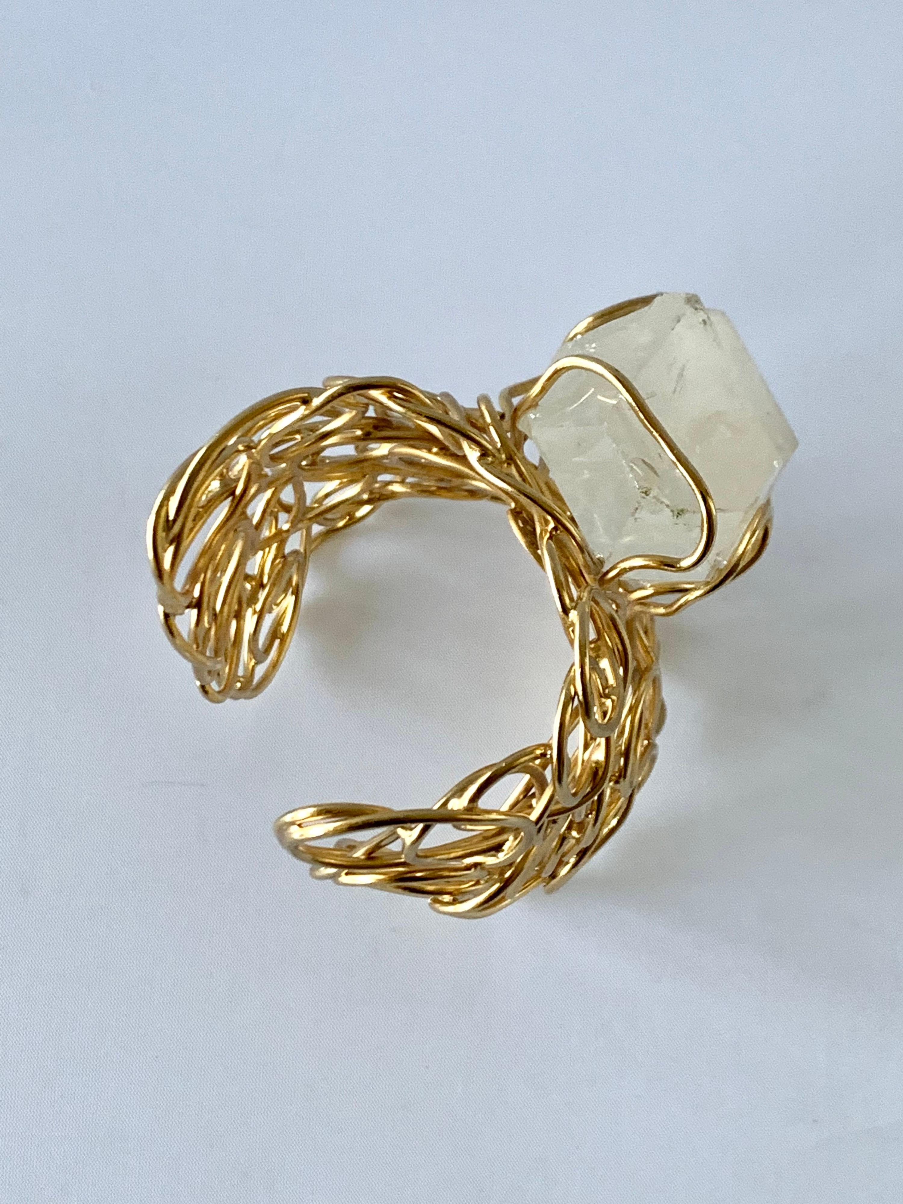 Artisan Abstract Gilt Rock Crystal Cuff Bracelet  For Sale