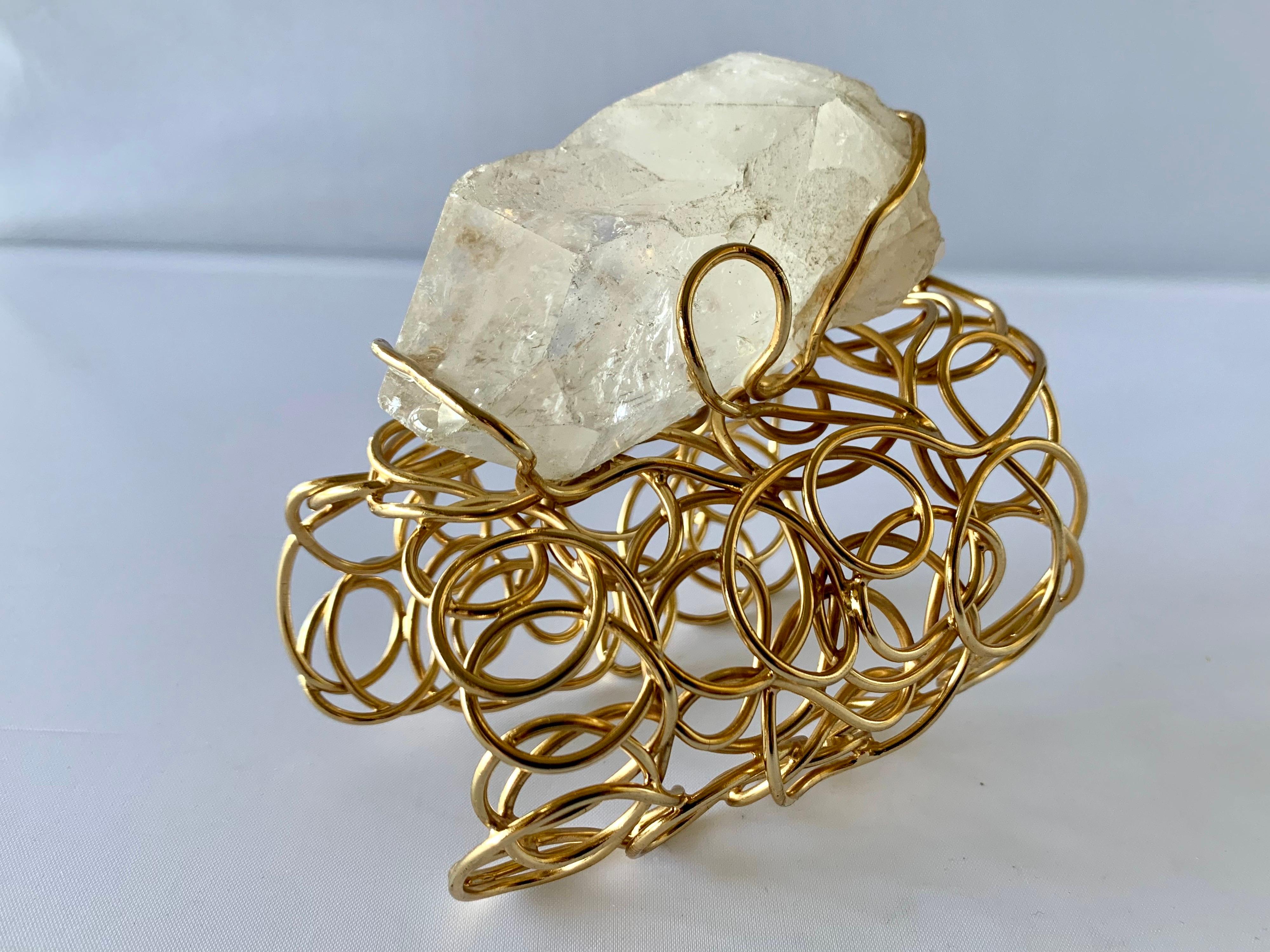 Mixed Cut Abstract Gilt Rock Crystal Cuff Bracelet  For Sale