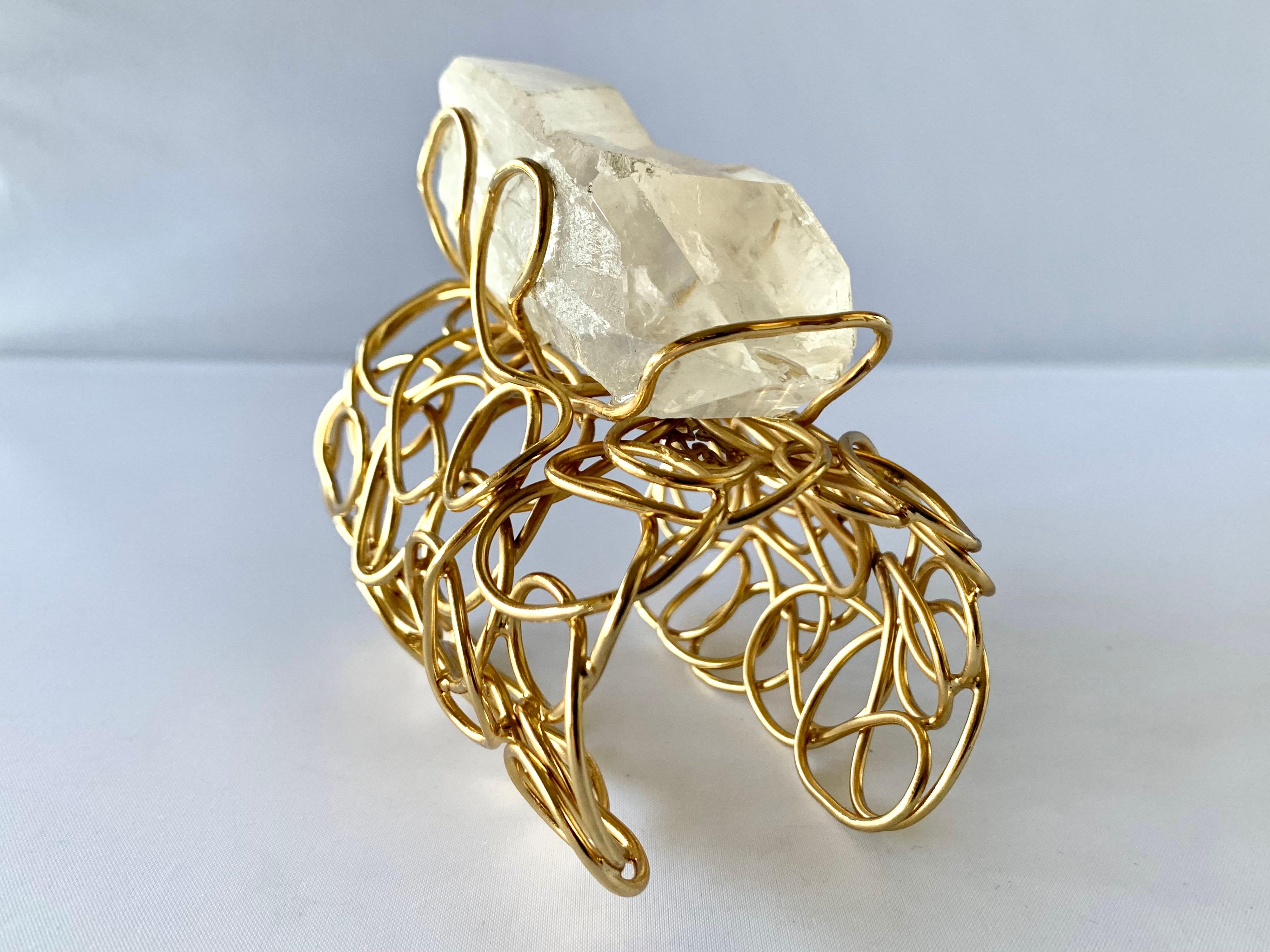 Abstract Gilt Rock Crystal Cuff Bracelet  In Excellent Condition For Sale In Palm Springs, CA
