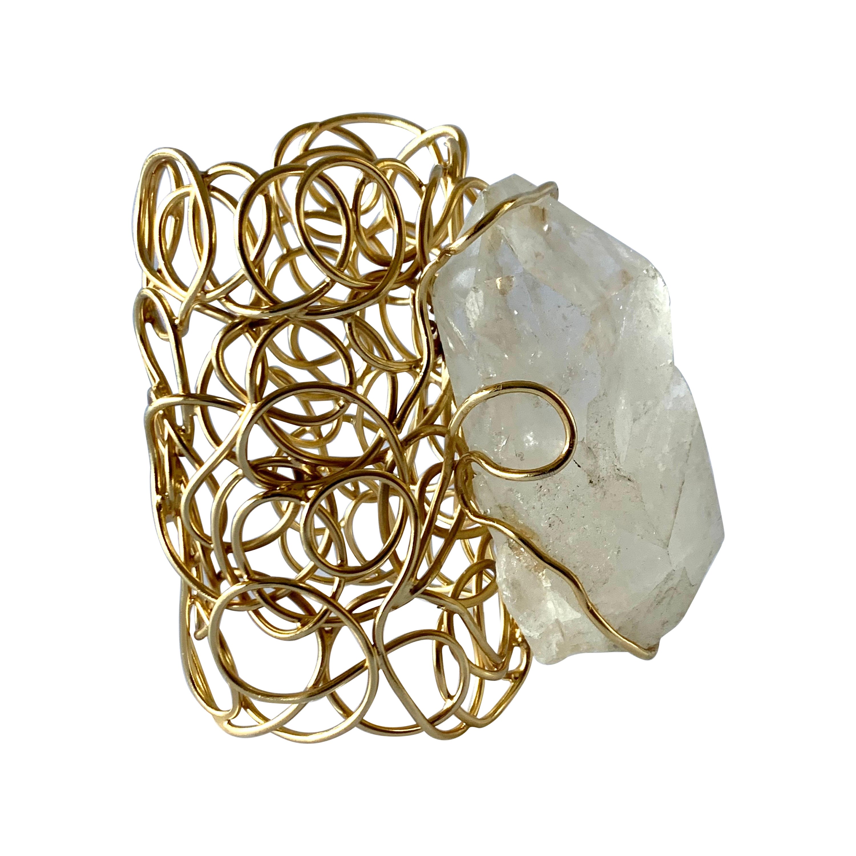 Abstract Gilt Rock Crystal Cuff Bracelet