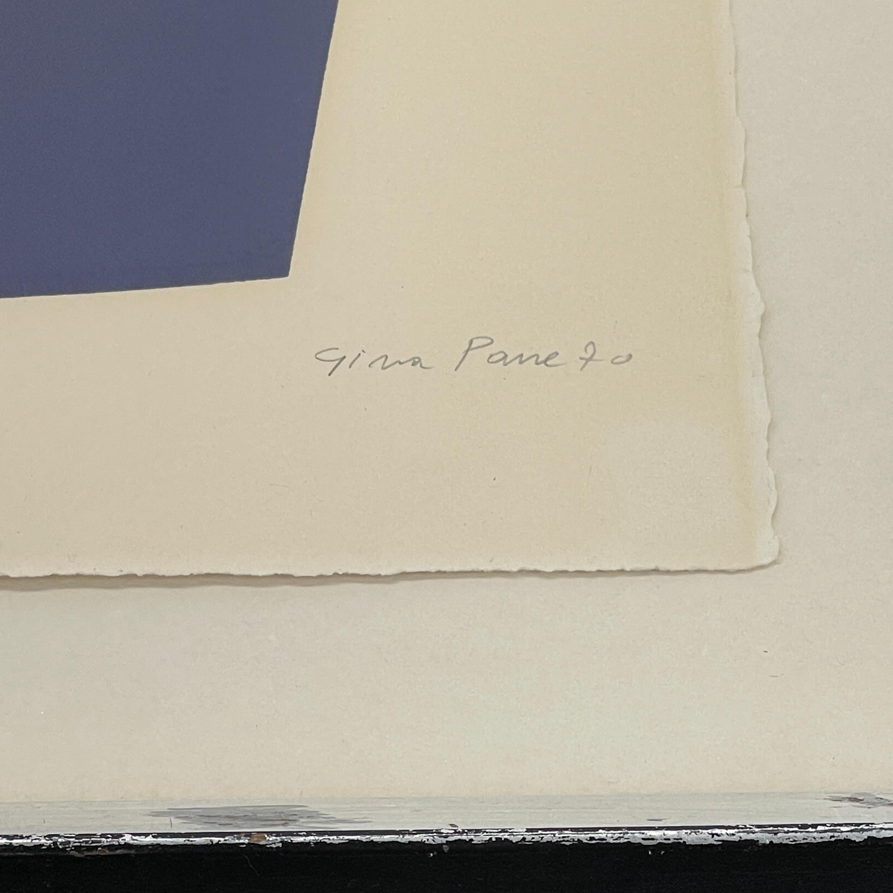 Abstrakter abstrakter Gina-Pan-Druck, in Blau, Rot und Gelb, Mid-Century Modern (Gemalt)