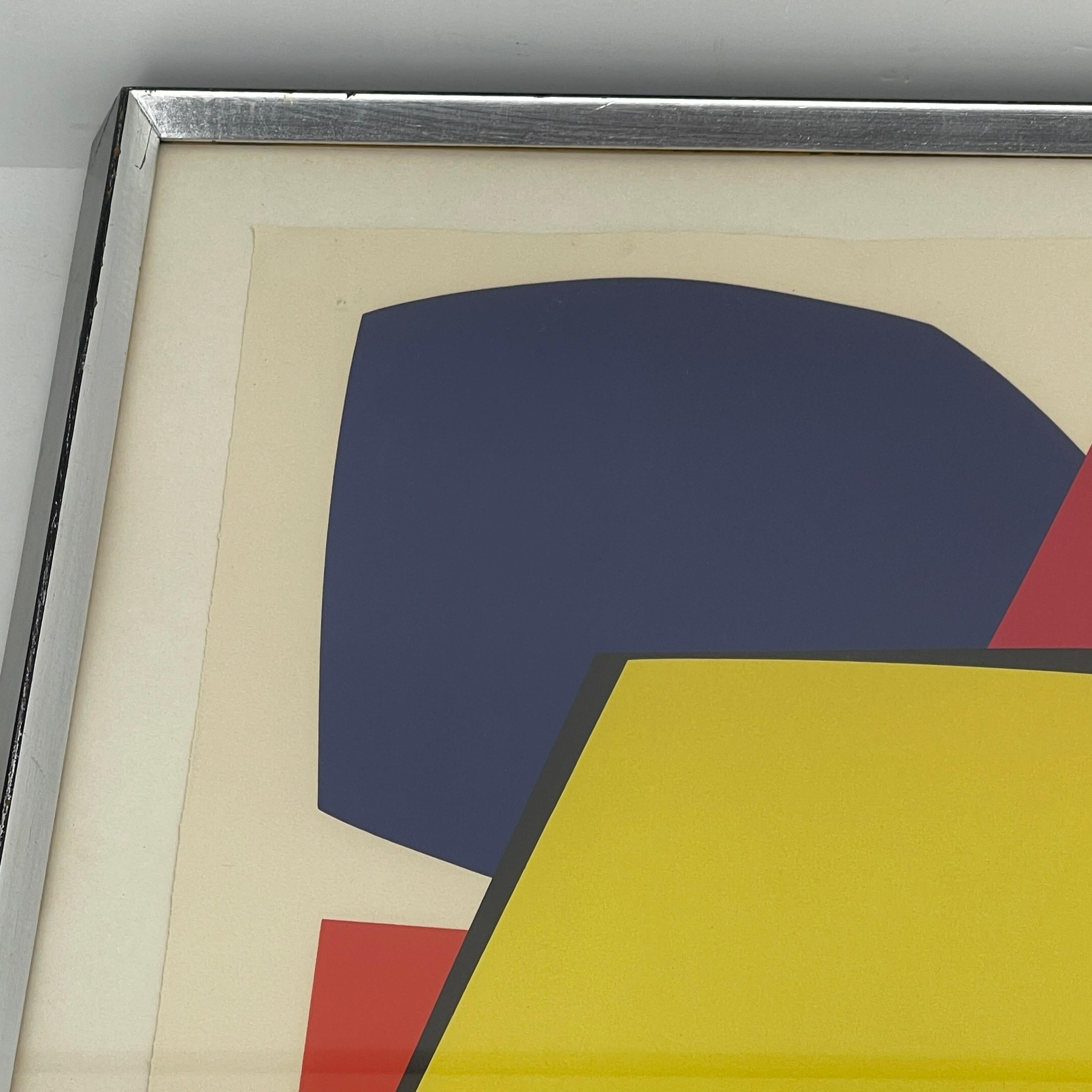 Abstrakter abstrakter Gina-Pan-Druck, in Blau, Rot und Gelb, Mid-Century Modern (Papier)