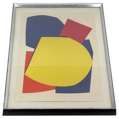 Abstract Gina Pané Print, in Blue Red Yellow, Mid-Century Modern