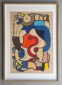Abstract Gouache Watercolor Painting 1973