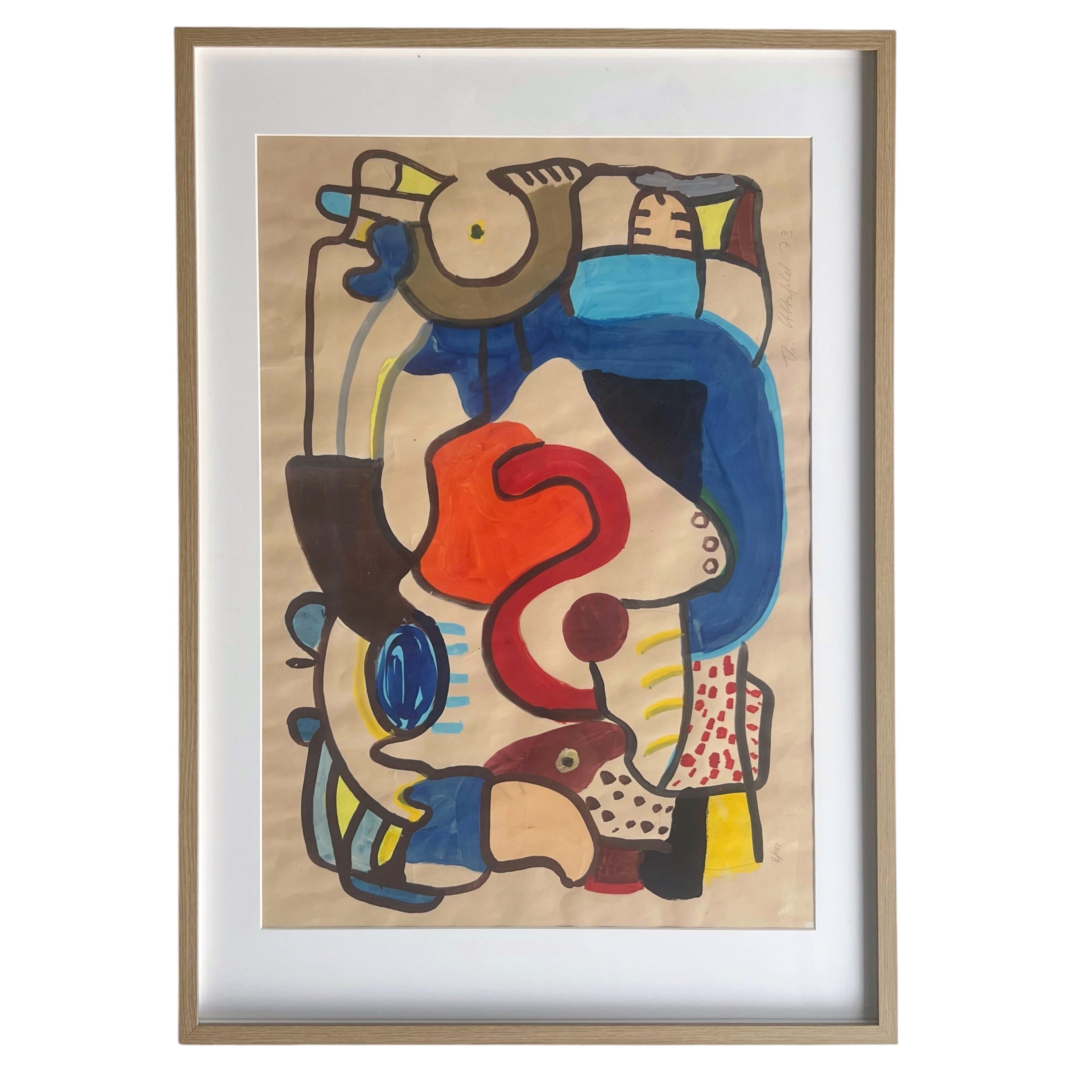 Abstract Gouache Watercolor Painting 1973