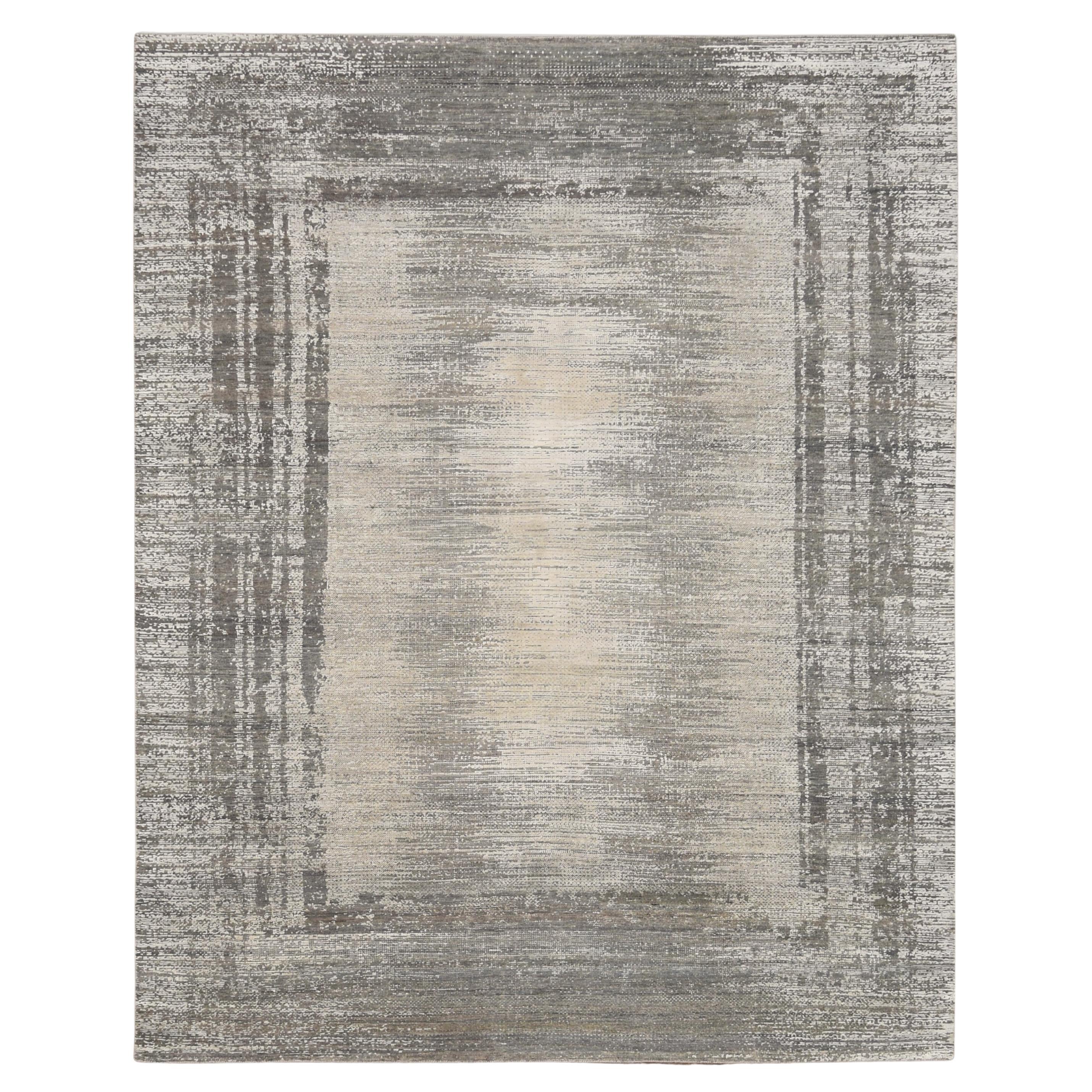 Tappeto in lana e seta con bordi astratti grigi e sfumati 8'x10'