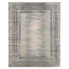 Abstract Gray Gradient Border Design Wool and Silk Rug 8'x10'