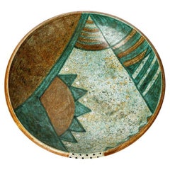 Abstract Green and Brown Decorative Ceramic Plate by Bernard Buffat, 1970