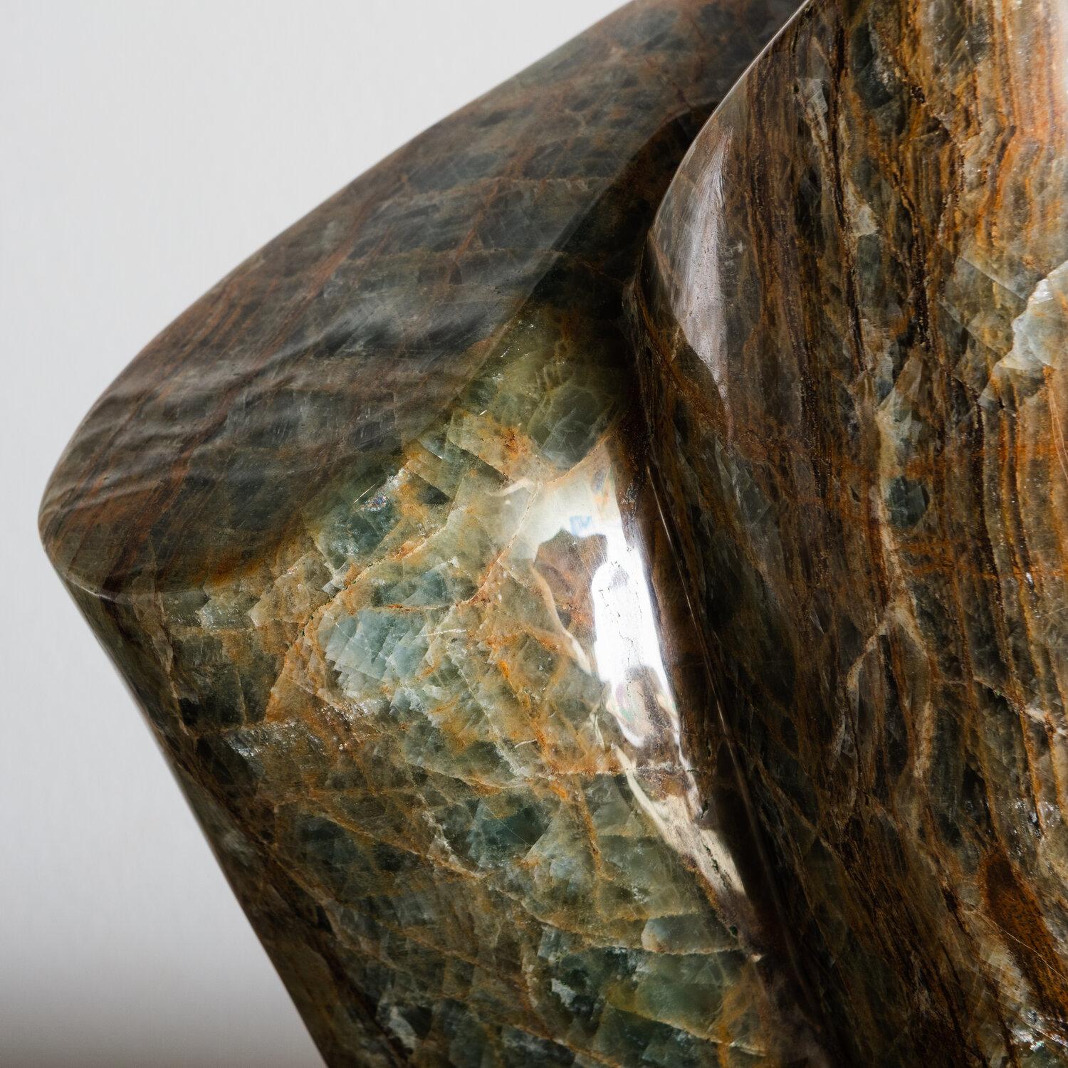 Mid-Century Modern Abstract Green Marble Sculpture on Marble Base