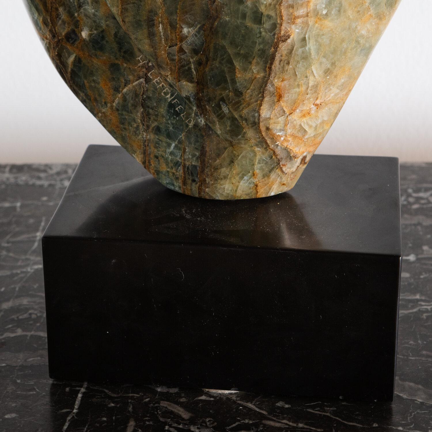 Abstract Green Marble Sculpture on Marble Base 1