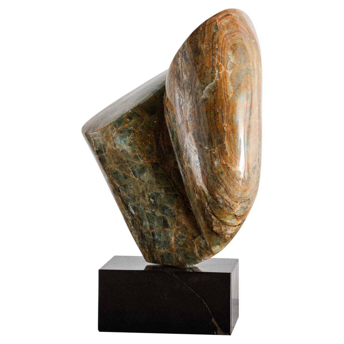 Abstract Green Marble Sculpture on Marble Base