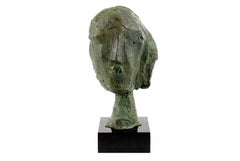 Abstract Green-Patinated Bronze Head, Modern Sculpture, 20th Century